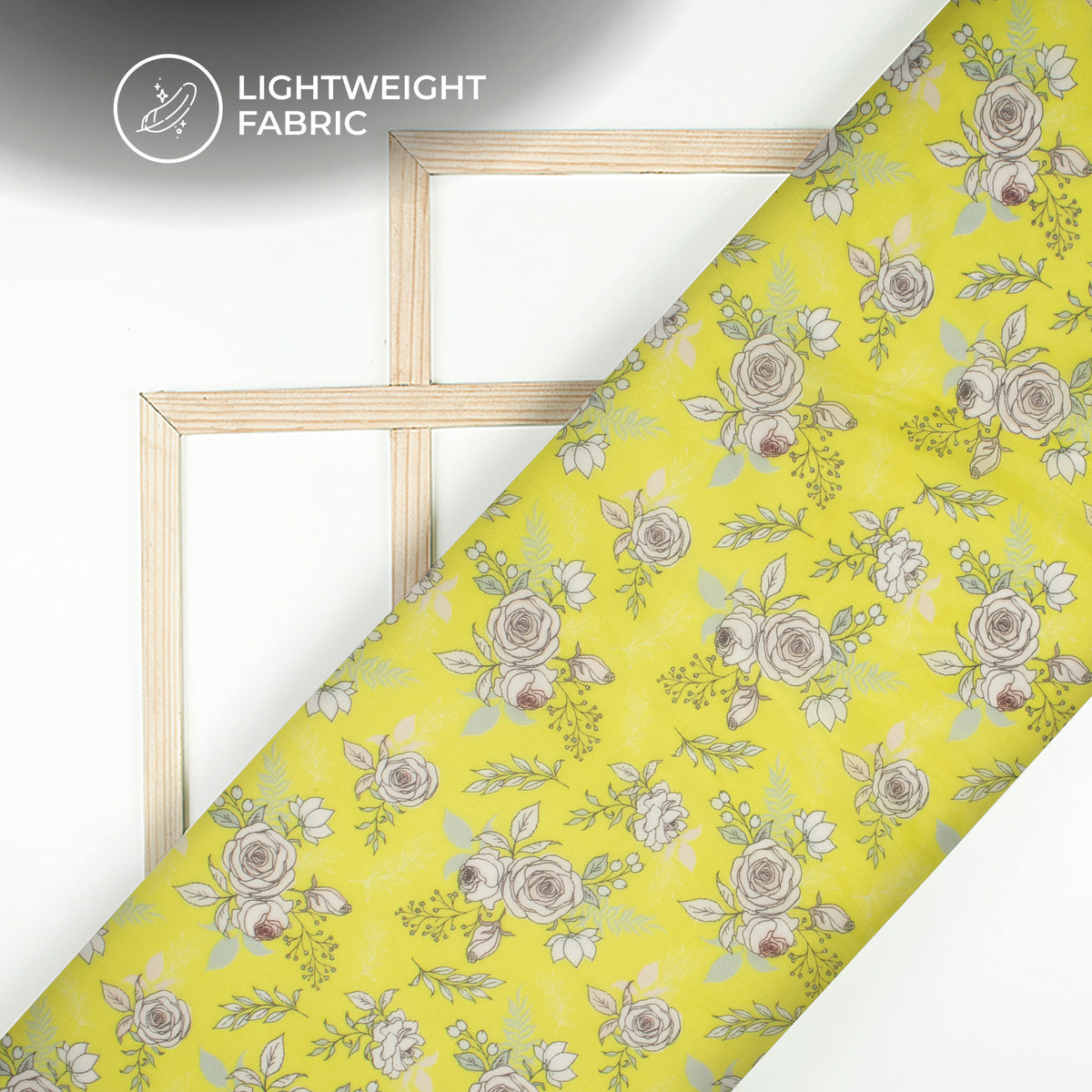 Lemon Yellow Floral Digital Print Premium Liquid Organza Fabric