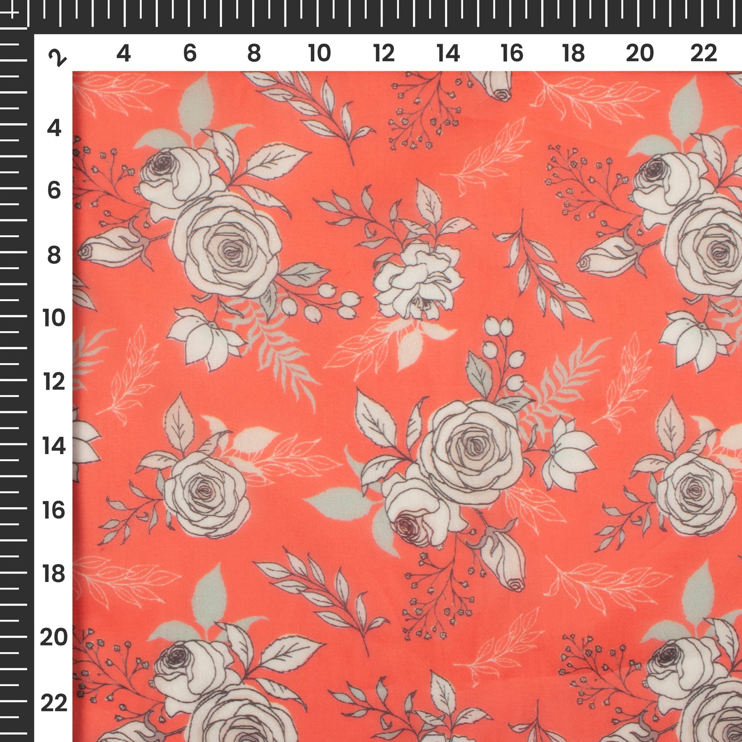 Carmine Red Floral Digital Print Organza Satin Fabric
