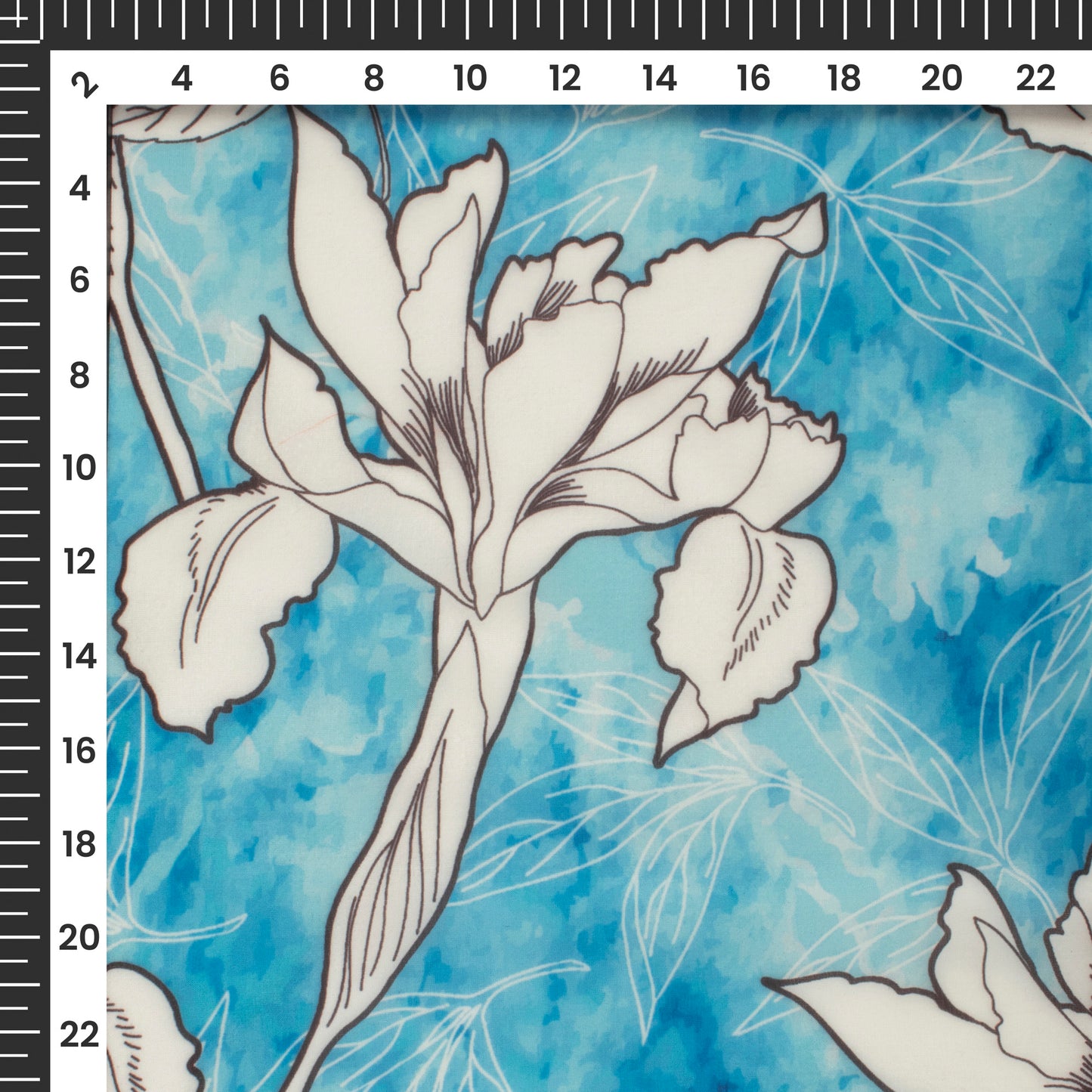 Azure Blue Floral Digital Print Organza Satin Fabric