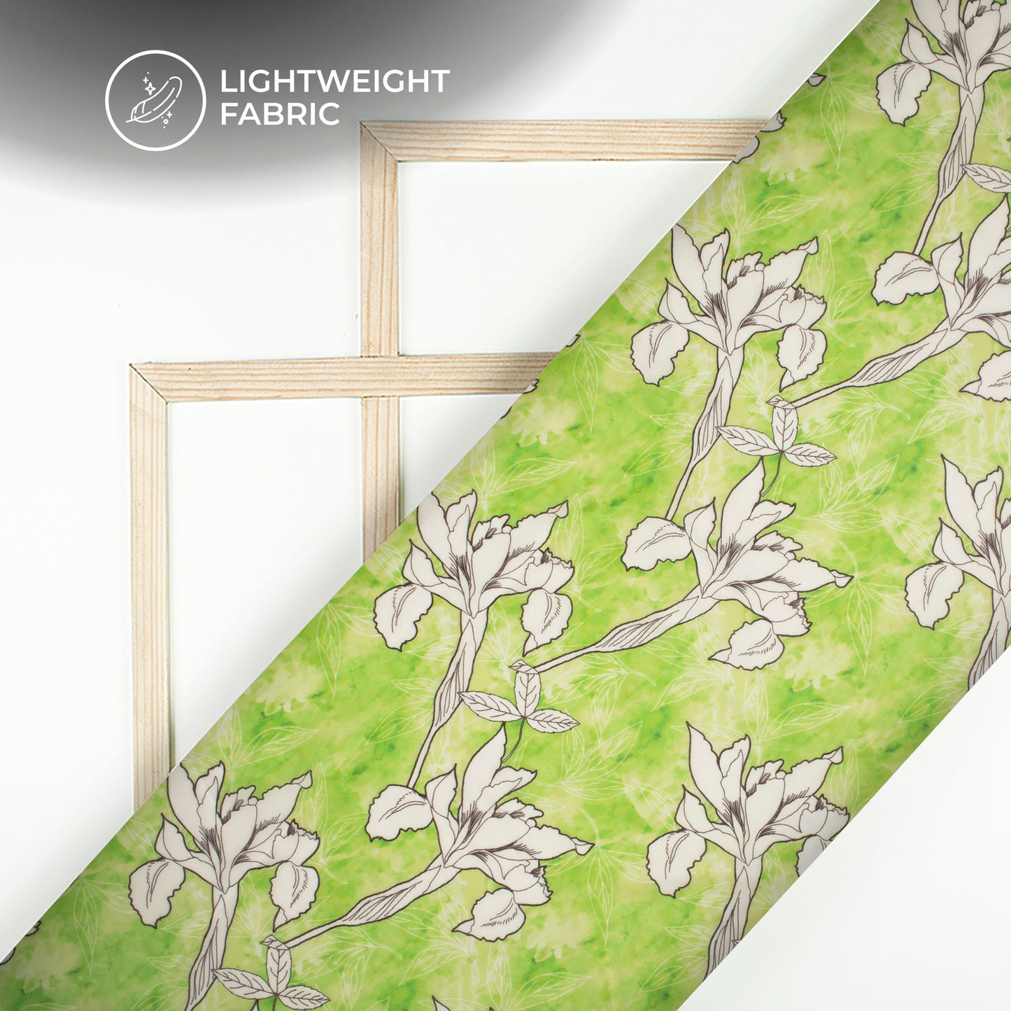Shamrock Green Floral Digital Print Organza Satin Fabric