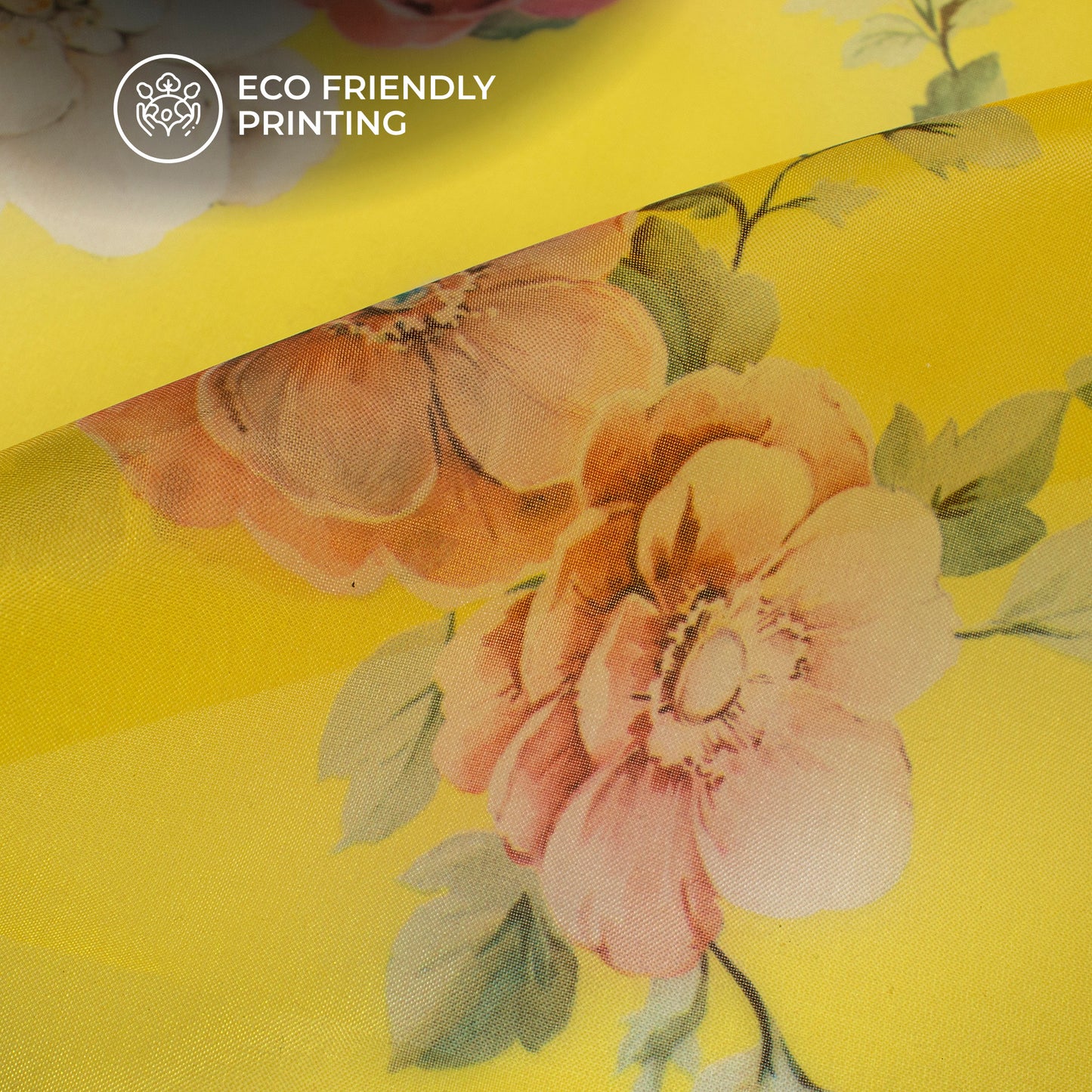 Butter Yellow Floral Digital Print Organza Satin Fabric