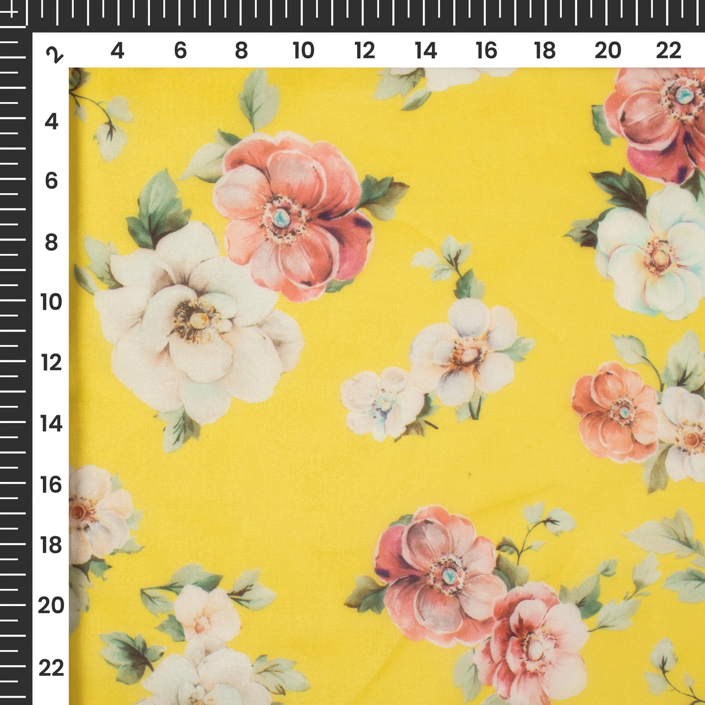 Butter Yellow Floral Digital Print Organza Satin Fabric