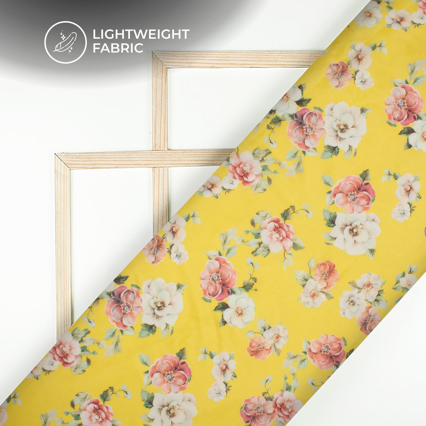 Butter Yellow Floral Digital Print Organza Satin Fabric