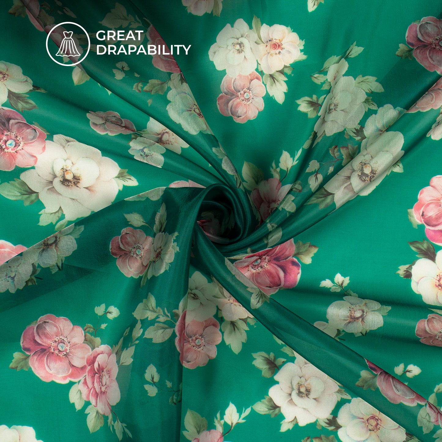 Castleton Green Floral Digital Print Organza Satin Fabric