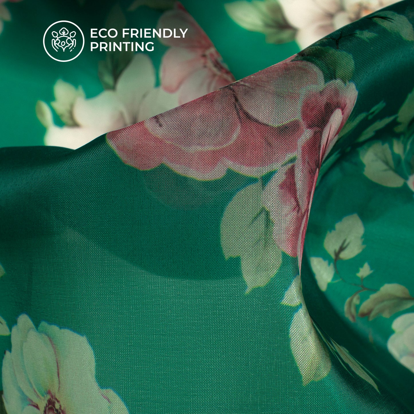 Castleton Green Floral Digital Print Organza Satin Fabric