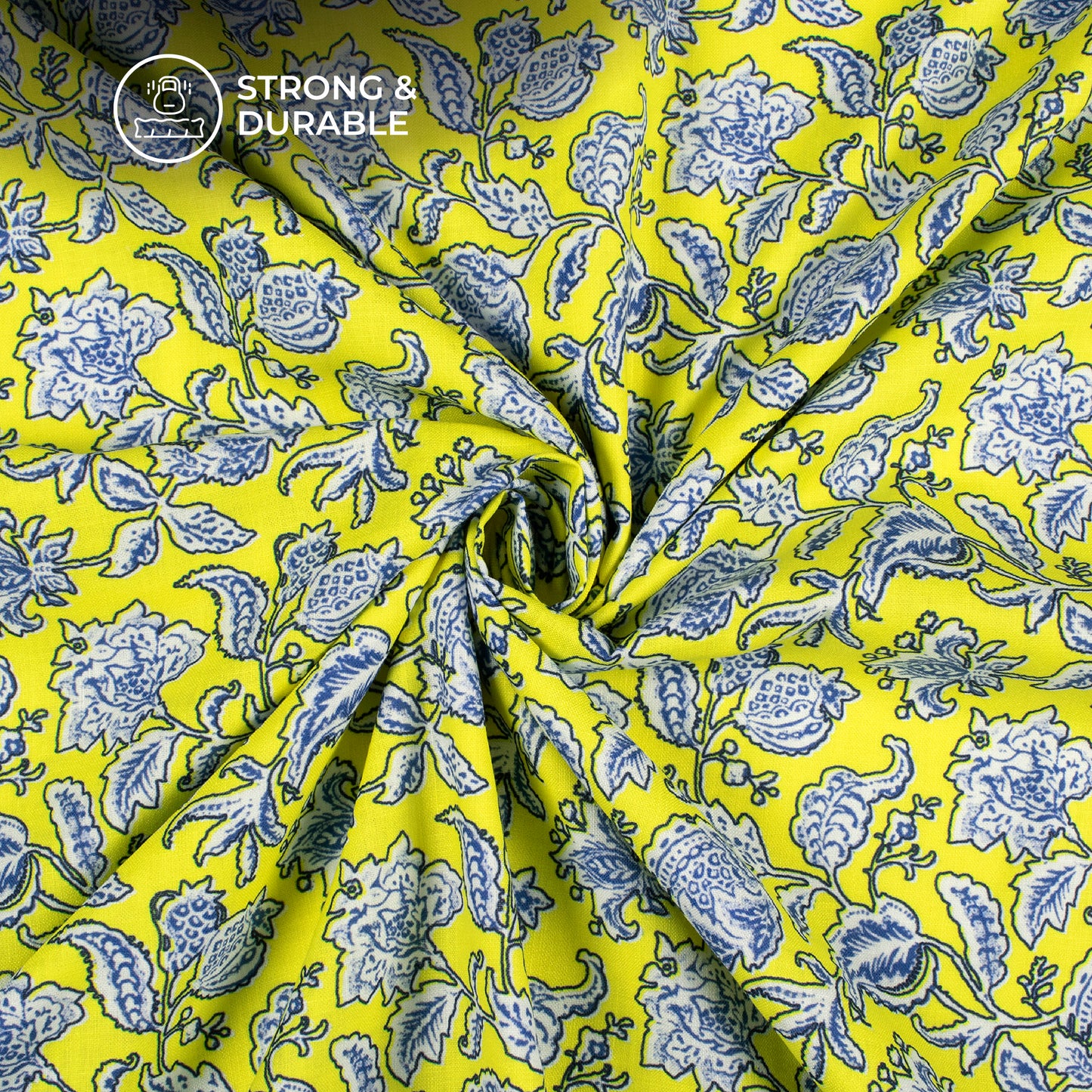 Chartreuse Yellow Floral Digital Print Linen Textured Fabric (Width 56 Inches)