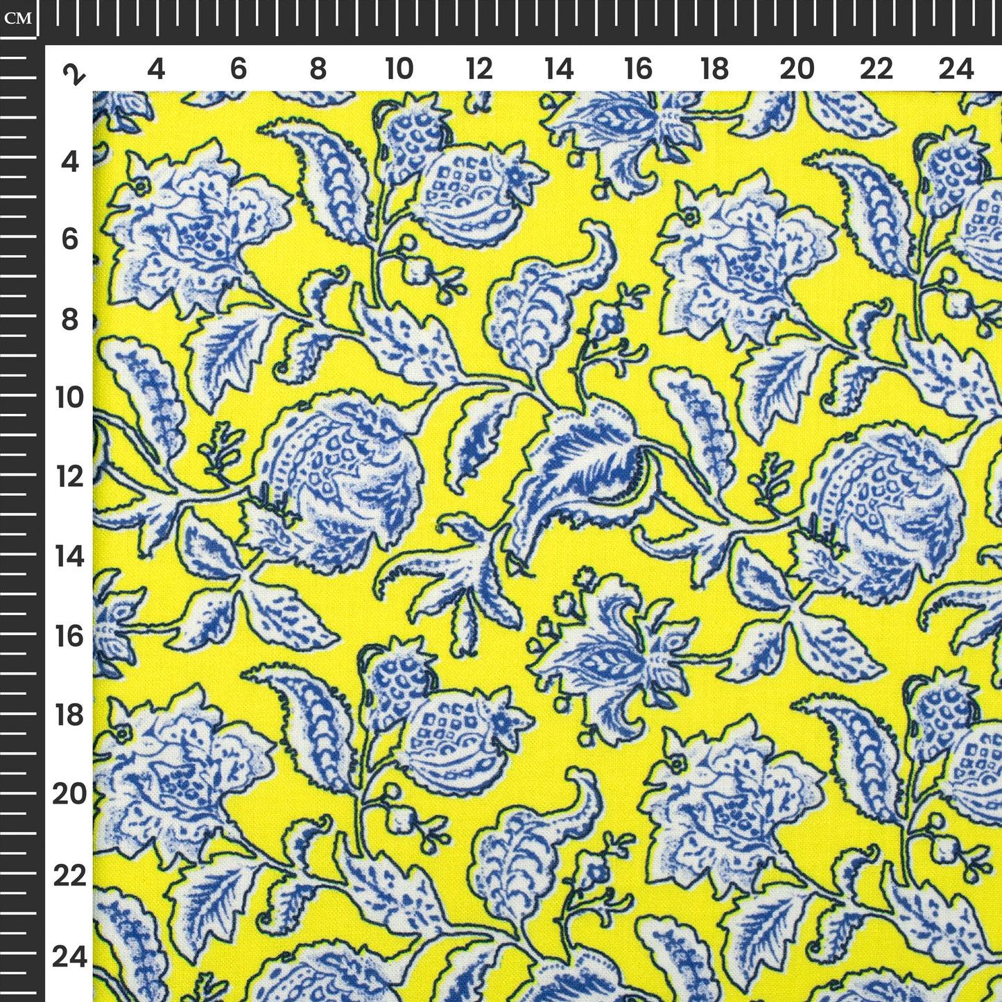 Chartreuse Yellow Floral Digital Print Linen Textured Fabric (Width 56 Inches)