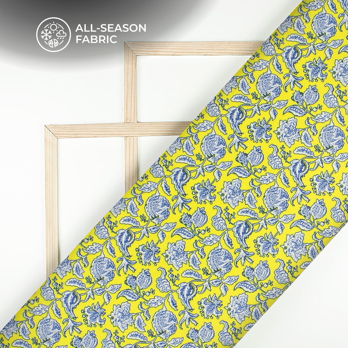 Chartreuse Yellow Floral Digital Print Linen Textured Fabric (Width 56 Inches)