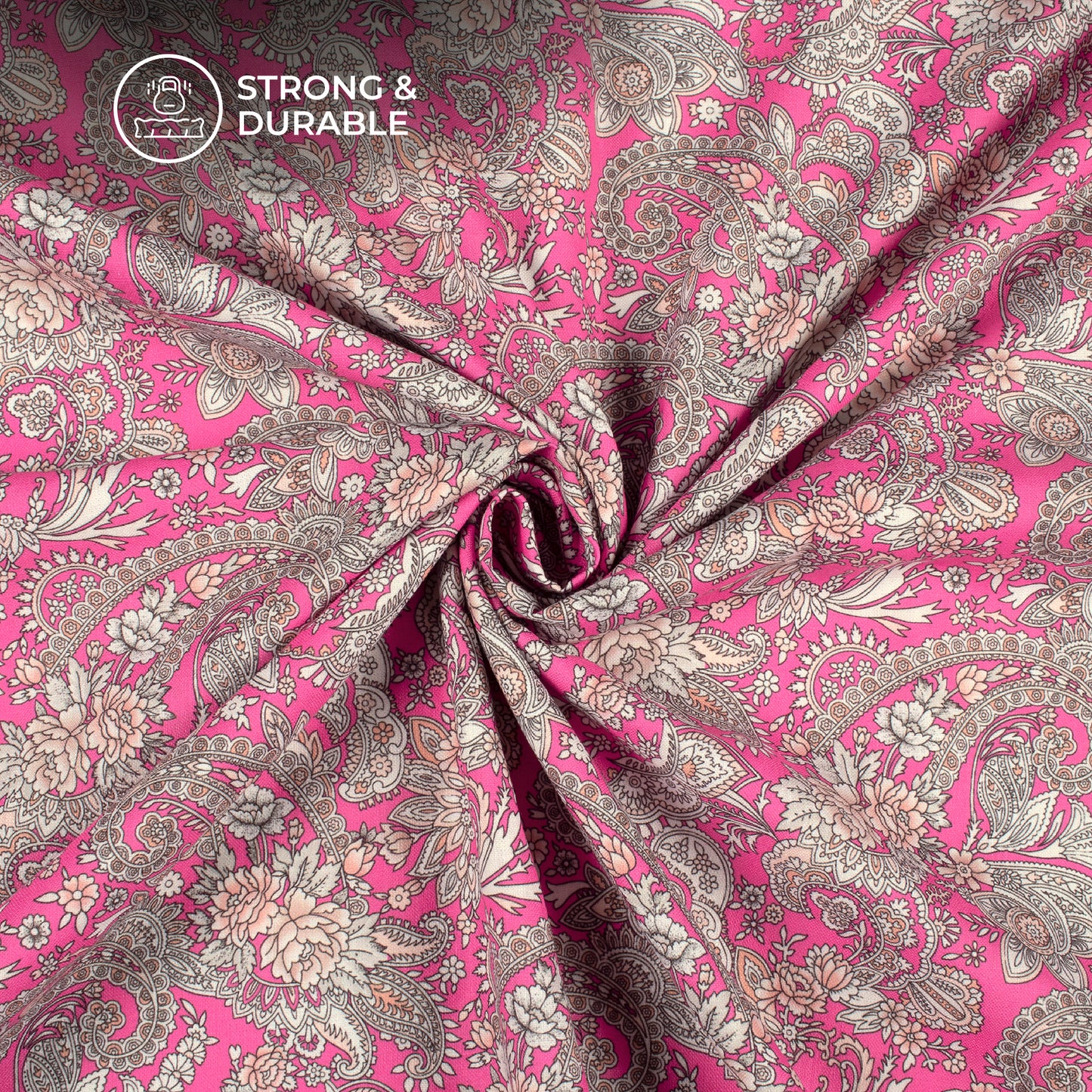 Fuscia Pink Floral Digital Print Linen Textured Fabric (Width 56 Inches)