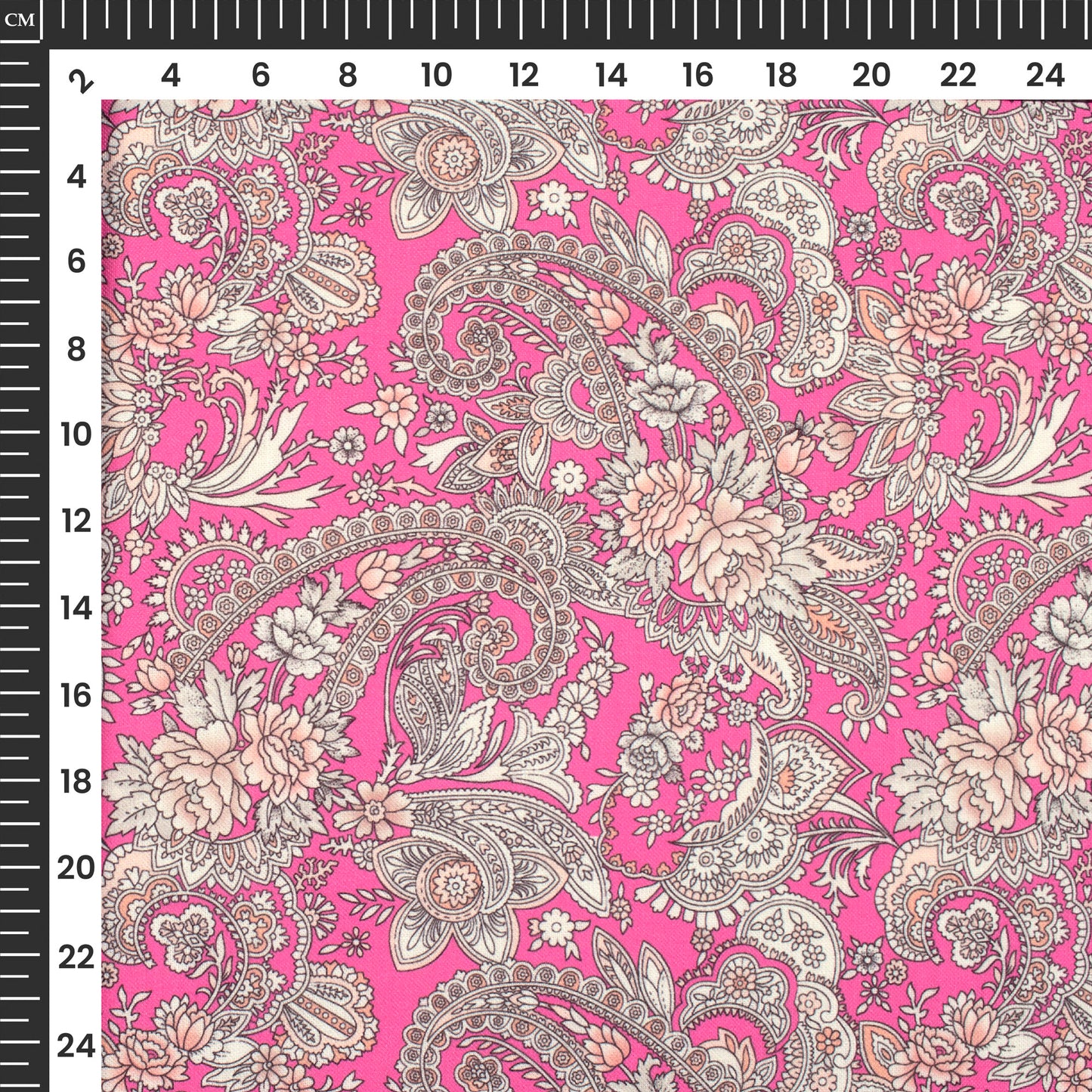 Fuscia Pink Floral Digital Print Linen Textured Fabric (Width 56 Inches)