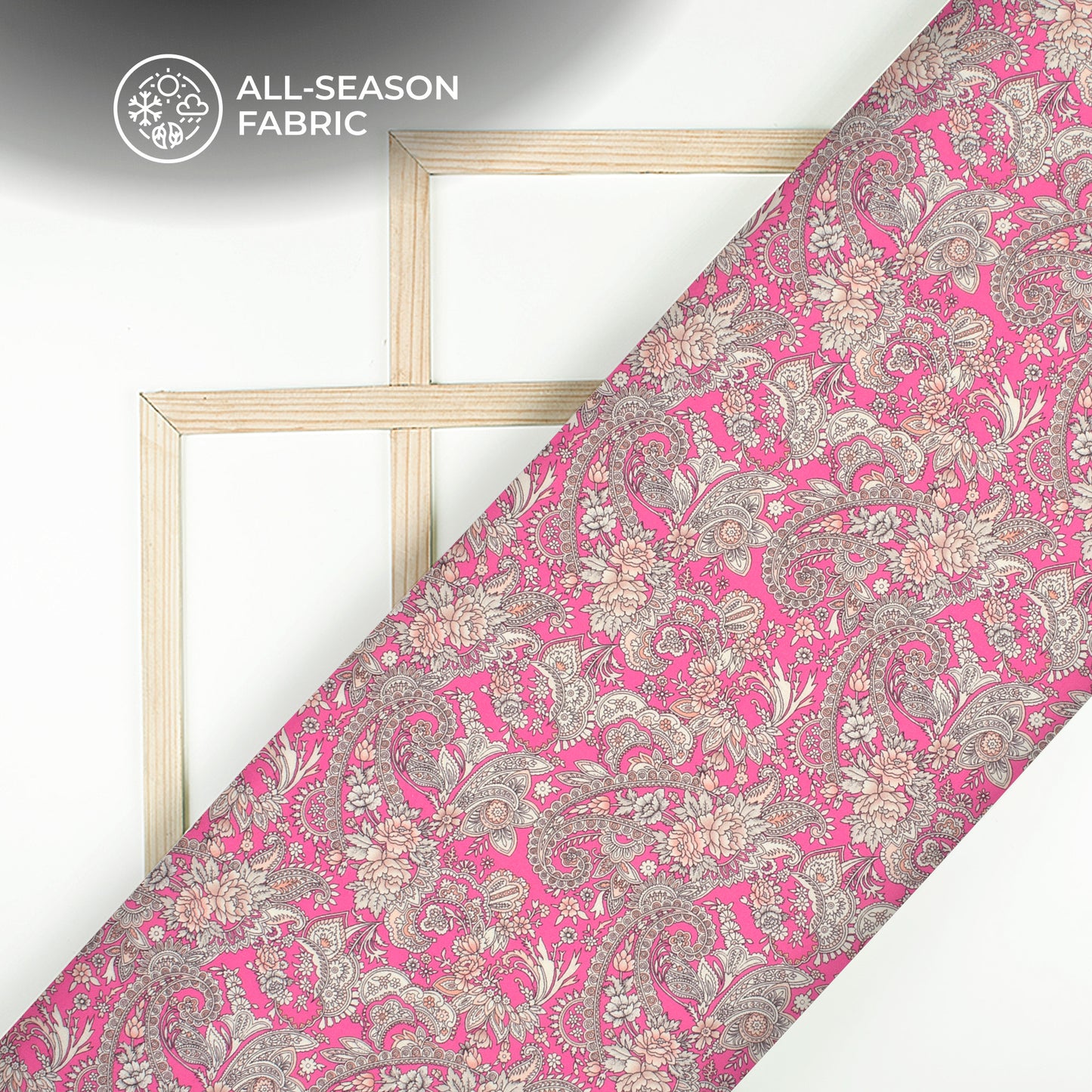 Fuscia Pink Floral Digital Print Linen Textured Fabric (Width 56 Inches)