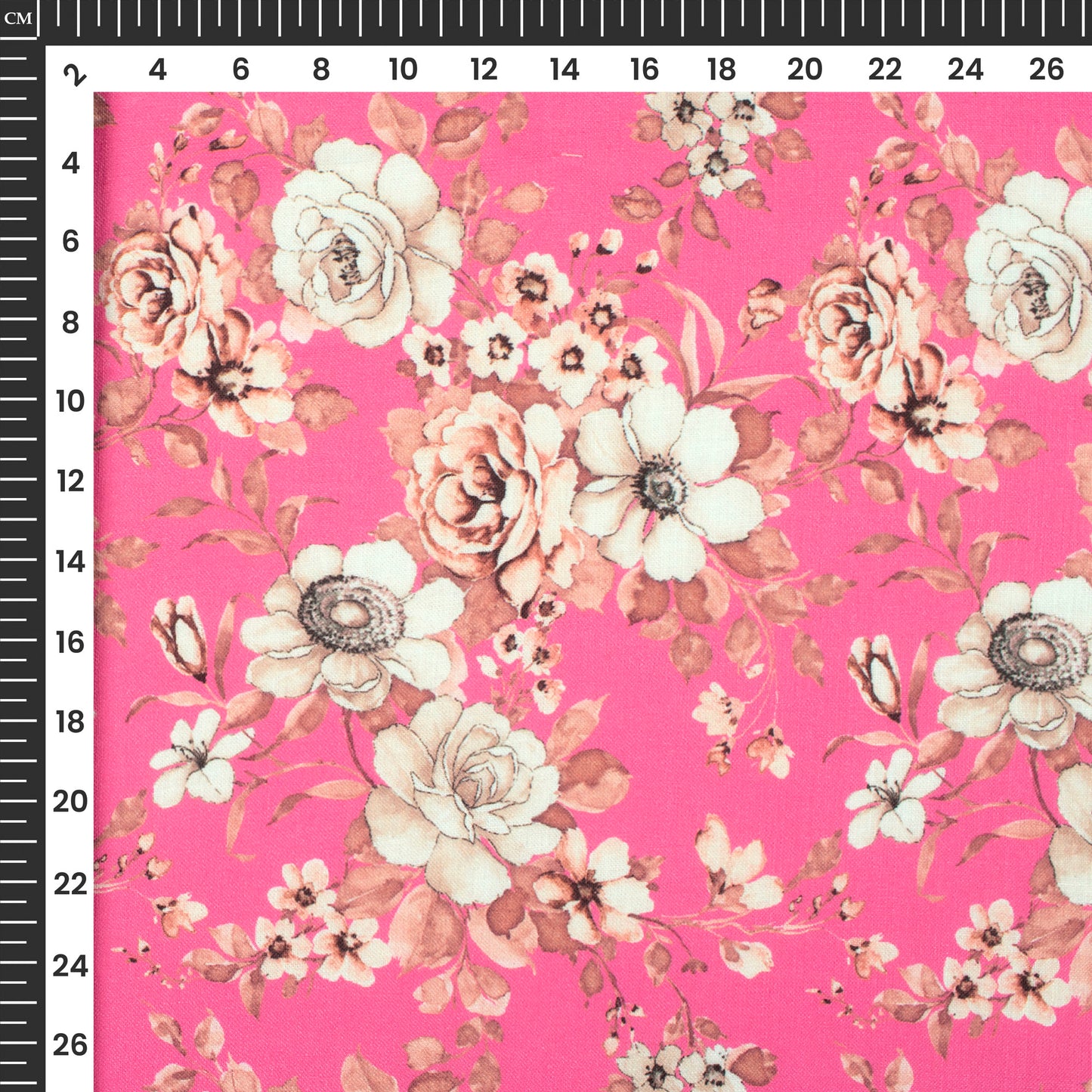 Peaunt Brown Floral Digital Print Linen Textured Fabric (Width 56 Inches)