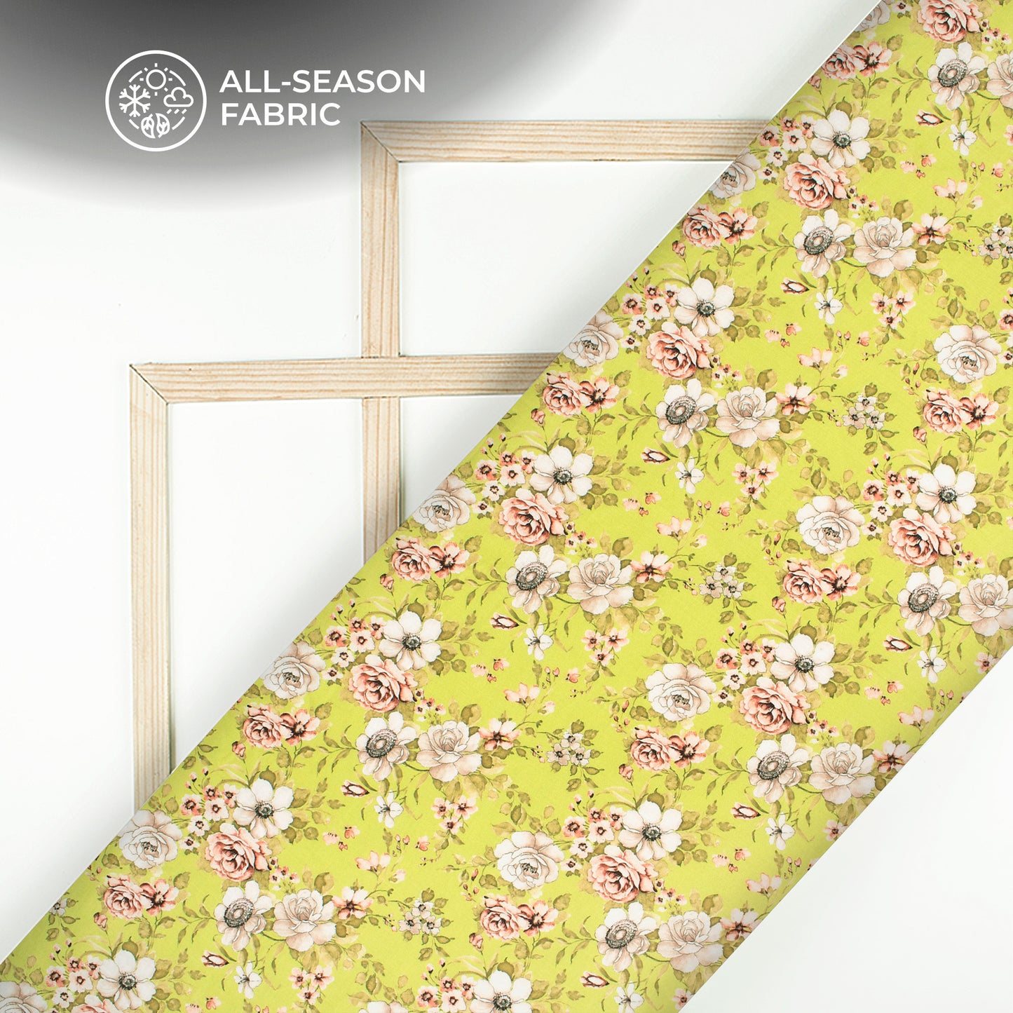 Pear Green Floral Digital Print Linen Textured Fabric (Width 56 Inches)