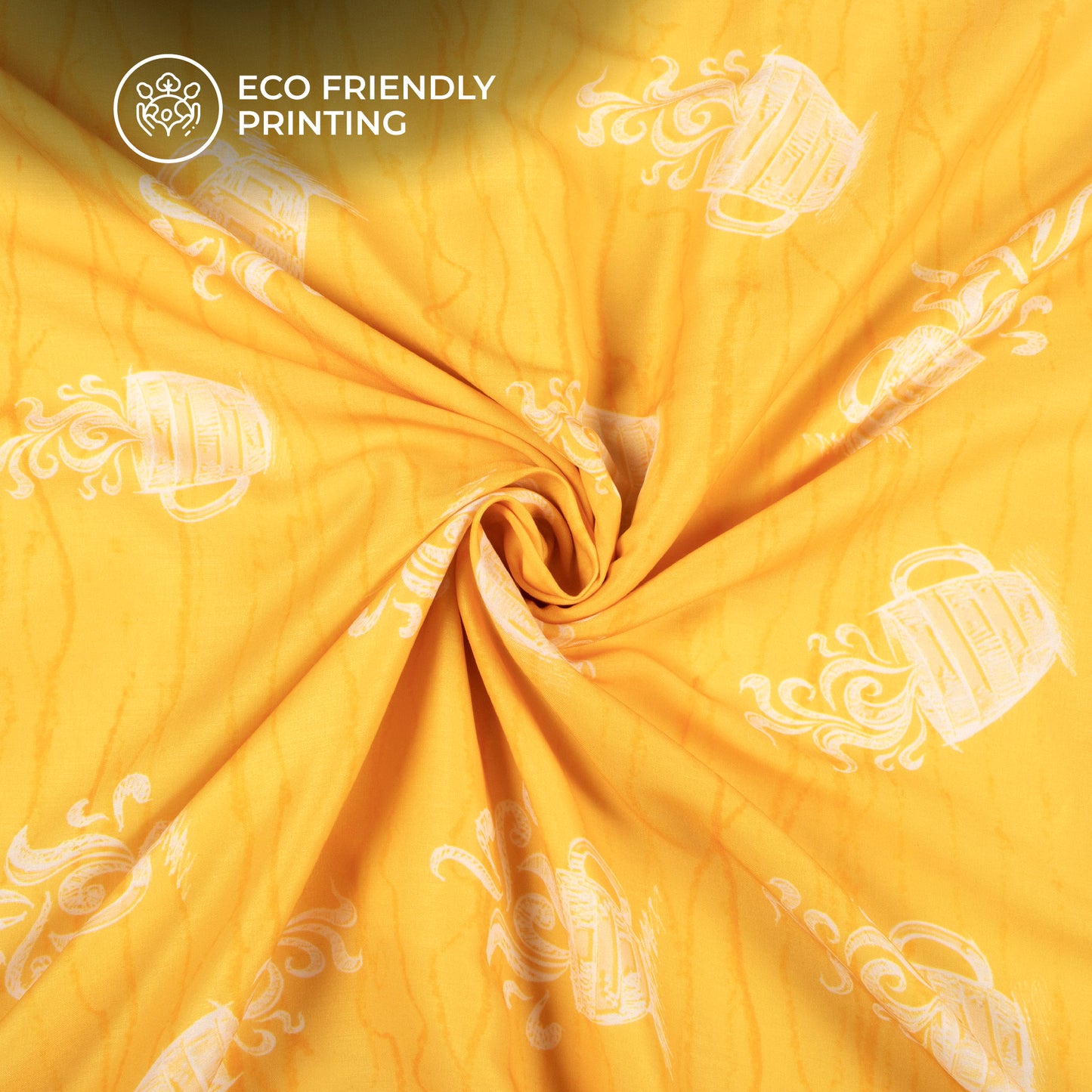 Yellow Quirky Pattern Digital Print Muslin Fabric