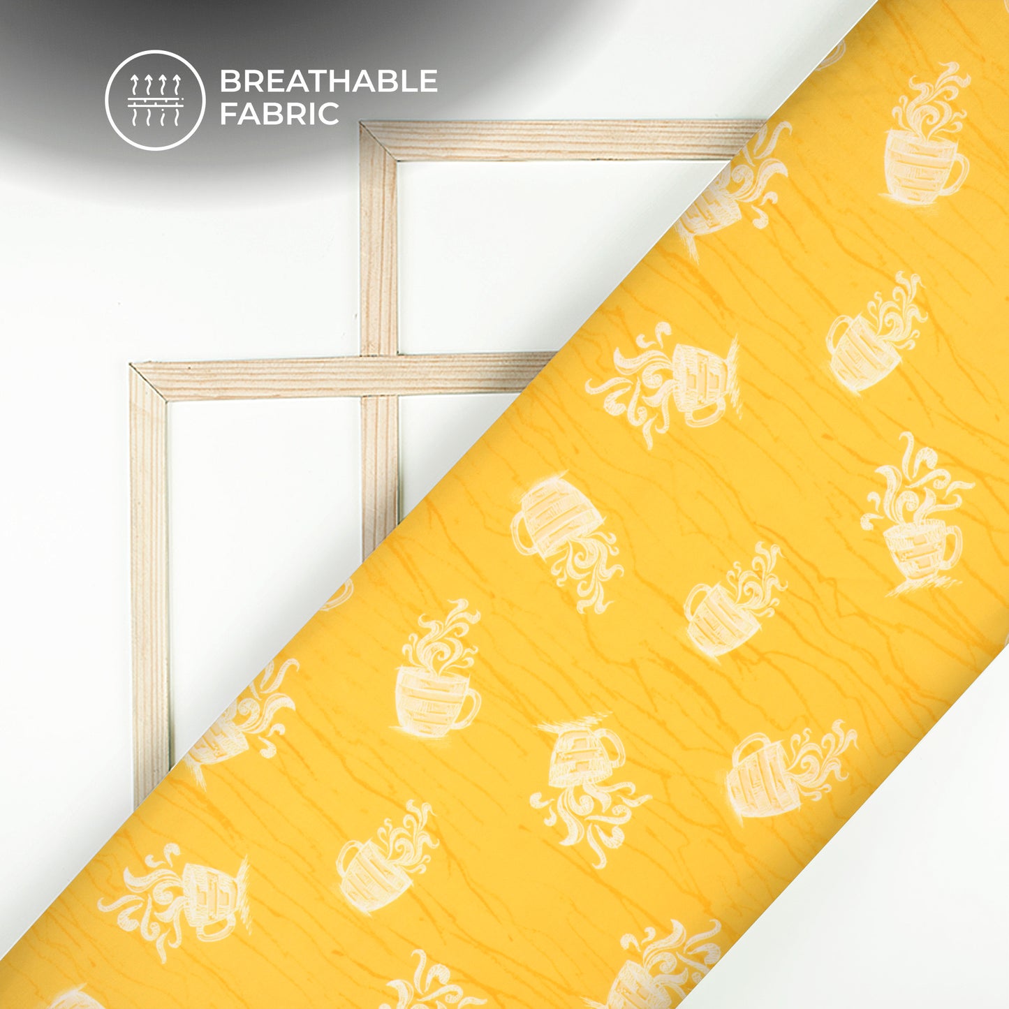 Yellow Quirky Pattern Digital Print Muslin Fabric