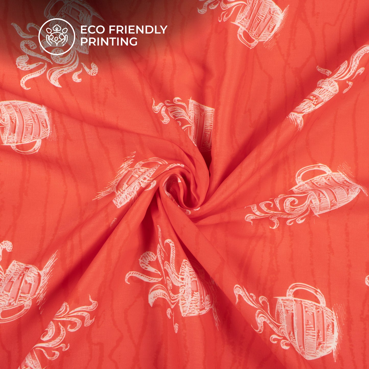 Orange Quirky Pattern Digital Print Muslin Fabric