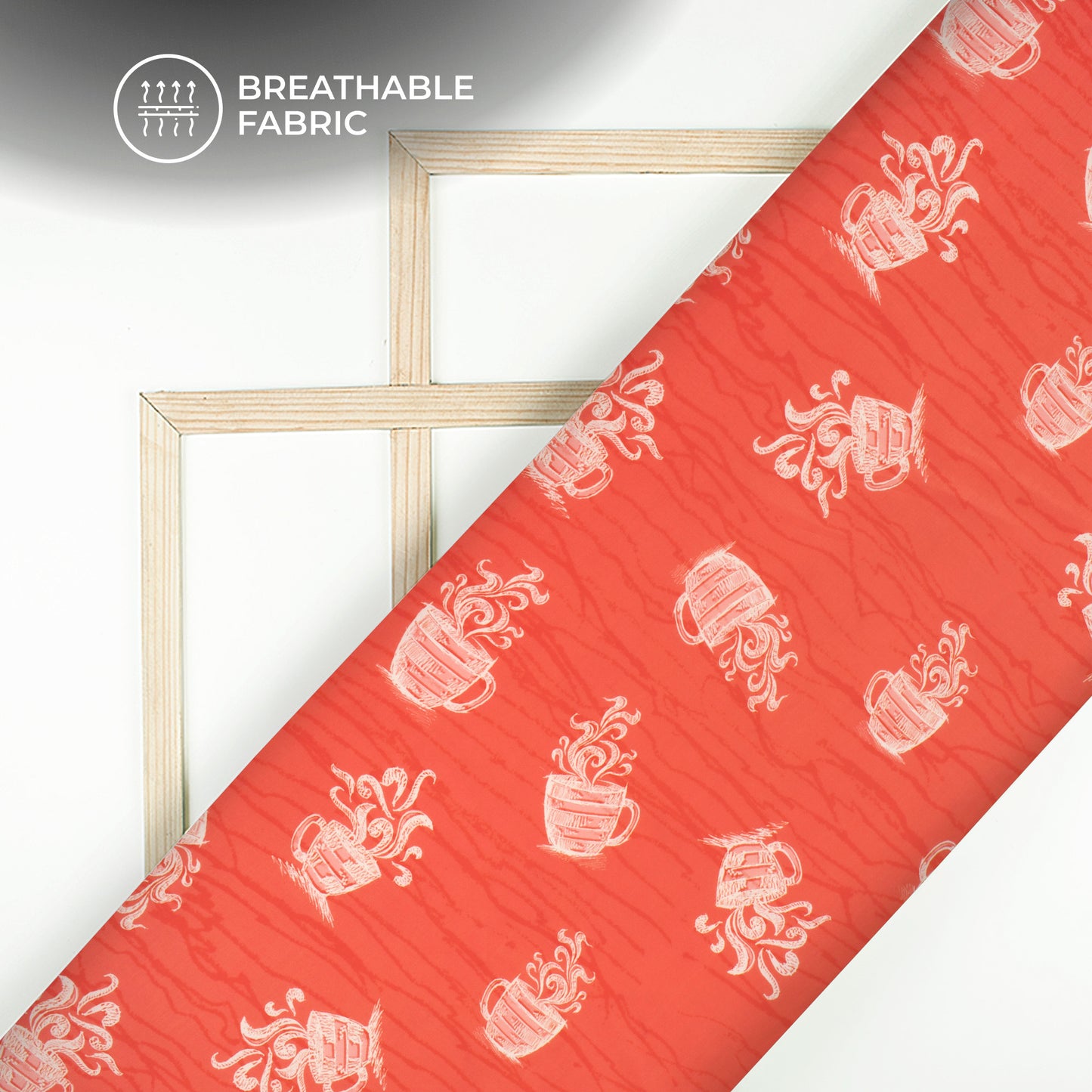 Orange Quirky Pattern Digital Print Muslin Fabric