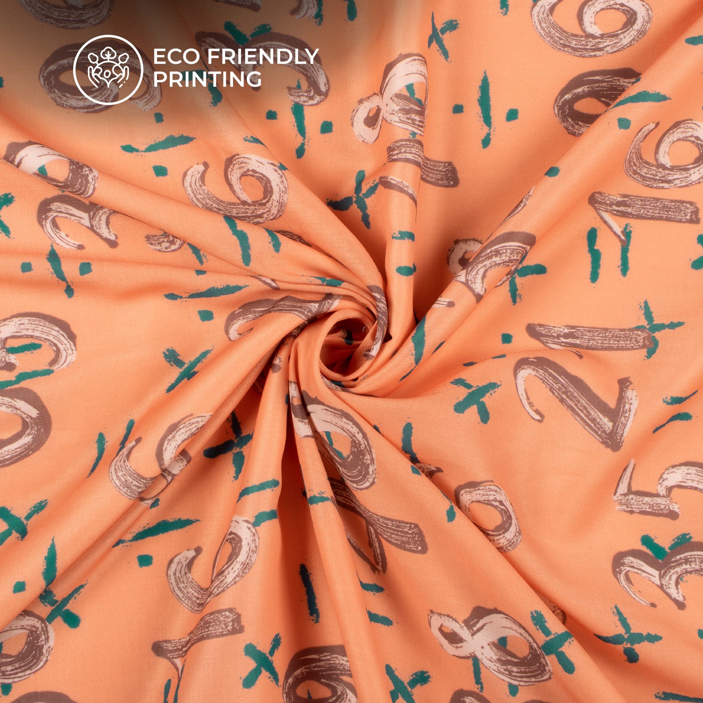 Dark Peach Quirky Pattern Digital Print Muslin Fabric