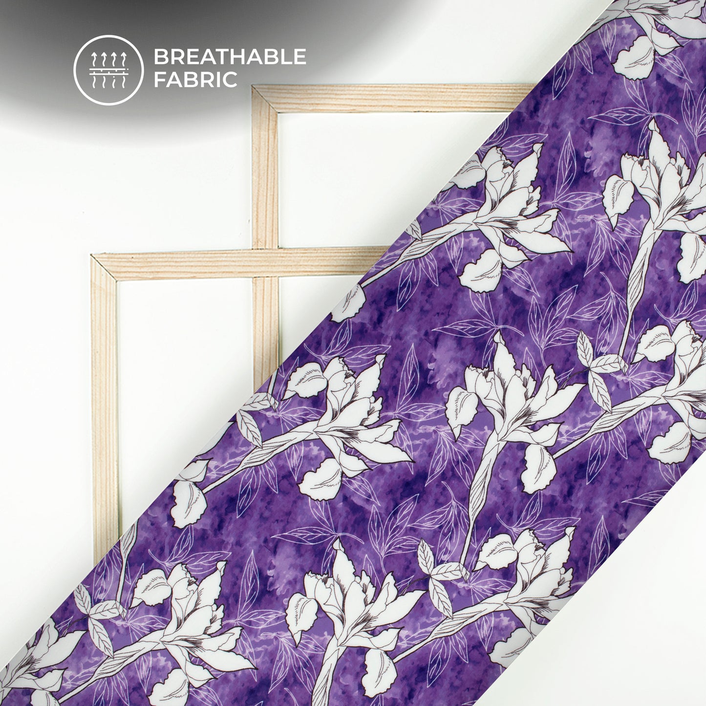 Purple Floral Pattern Digital Print Muslin Fabric