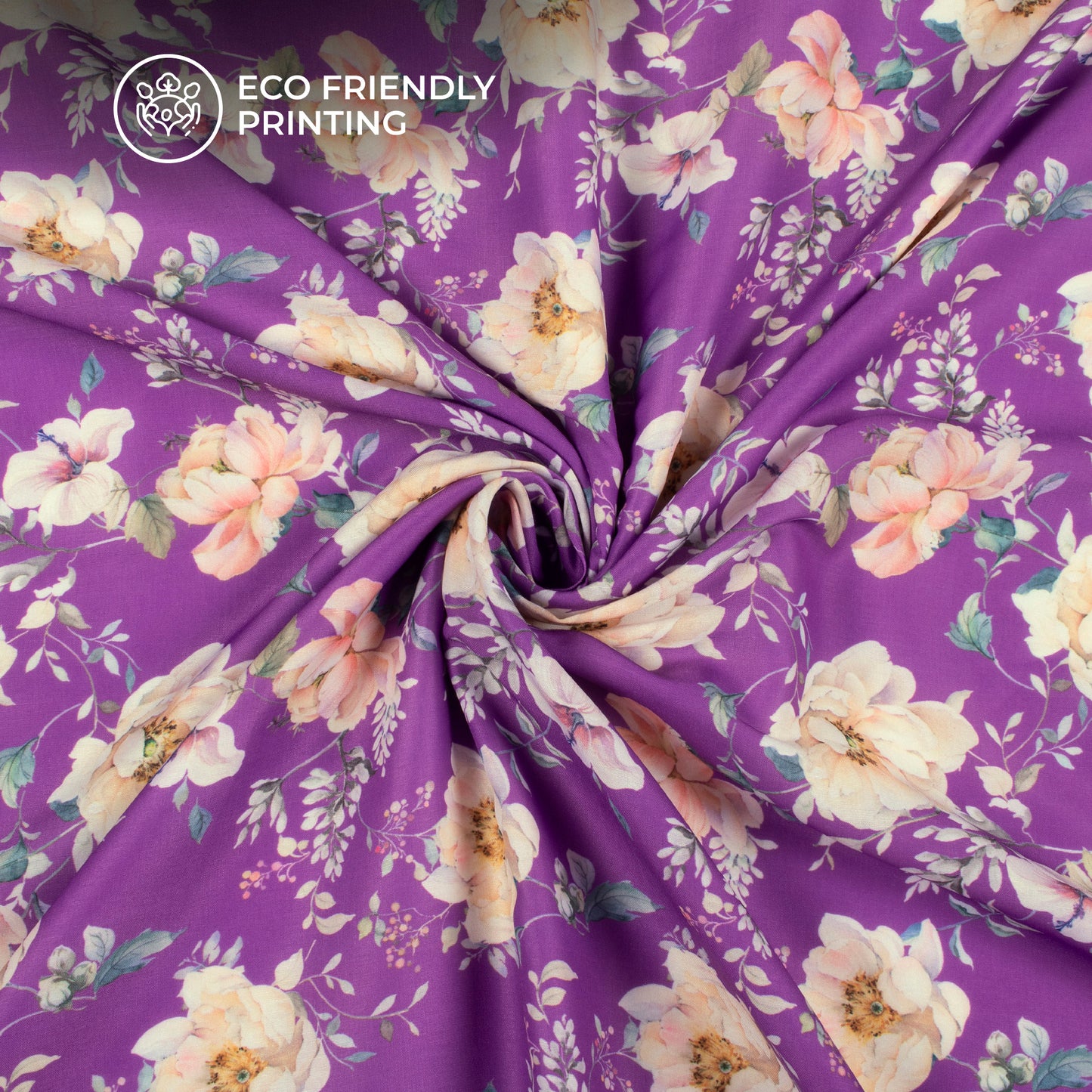 Purple Violet Floral Pattern Digital Print Muslin Fabric