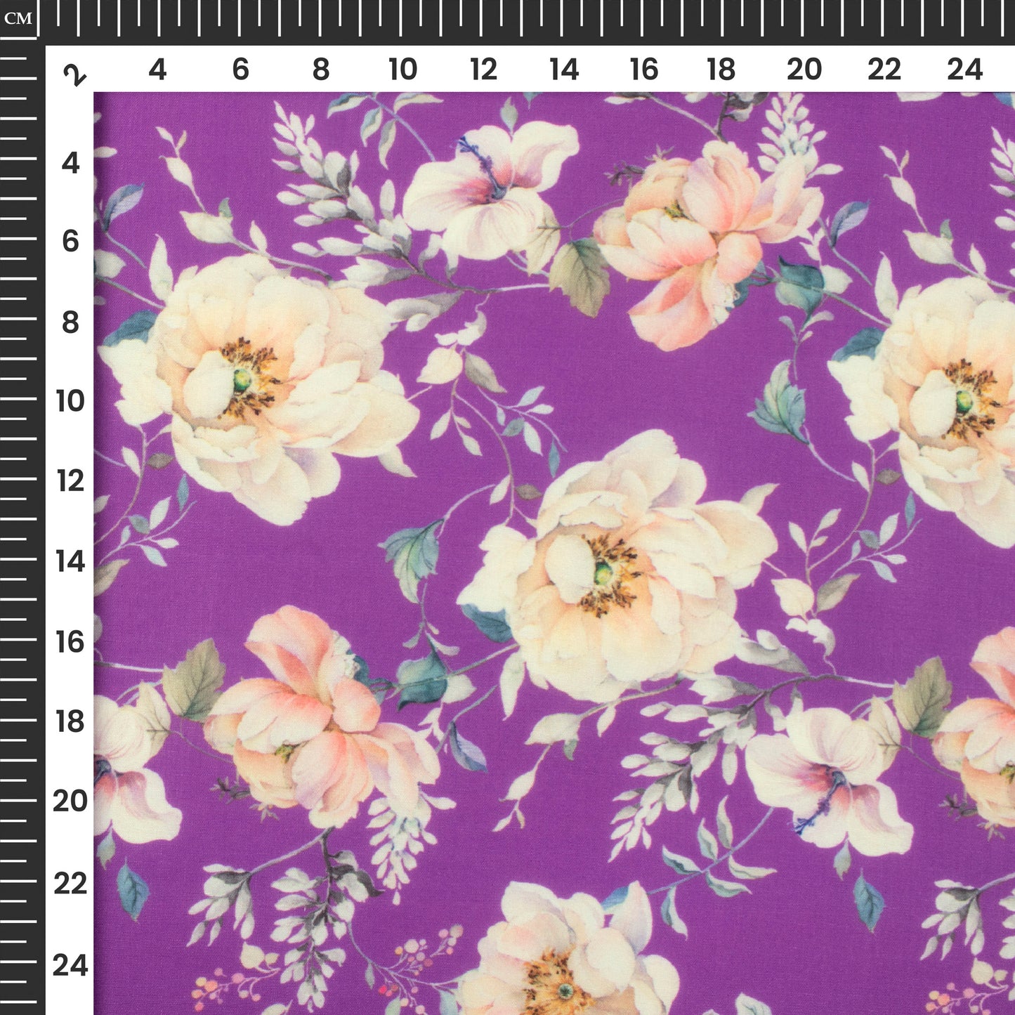 Purple Violet Floral Pattern Digital Print Muslin Fabric