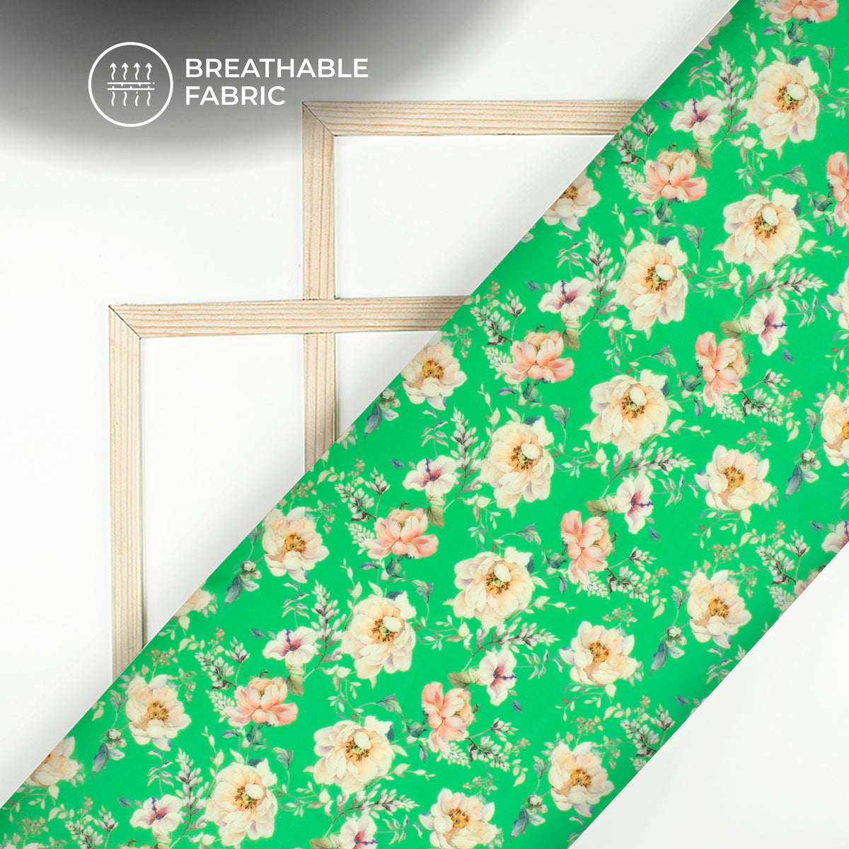 Green Floral Pattern Digital Print Muslin Fabric
