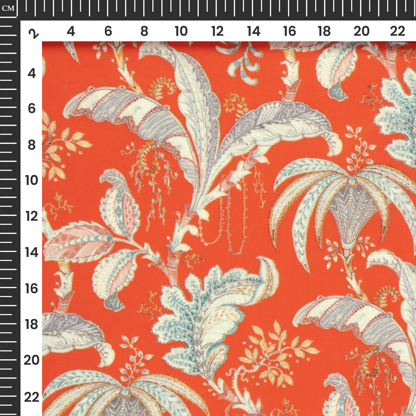 Orange Floral Pattern Digital Print Muslin Fabric