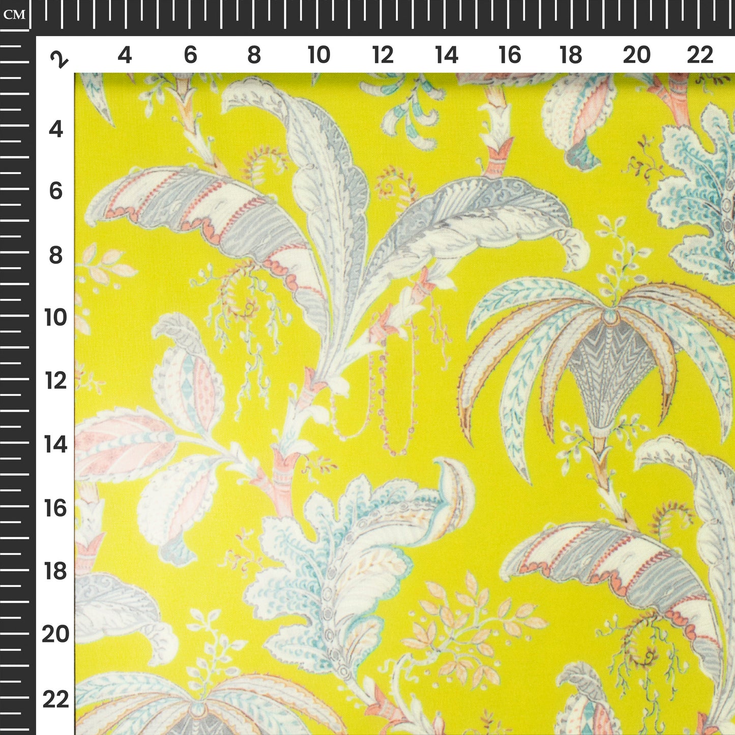 Chartreuse Yellow Floral Pattern Digital Print Muslin Fabric