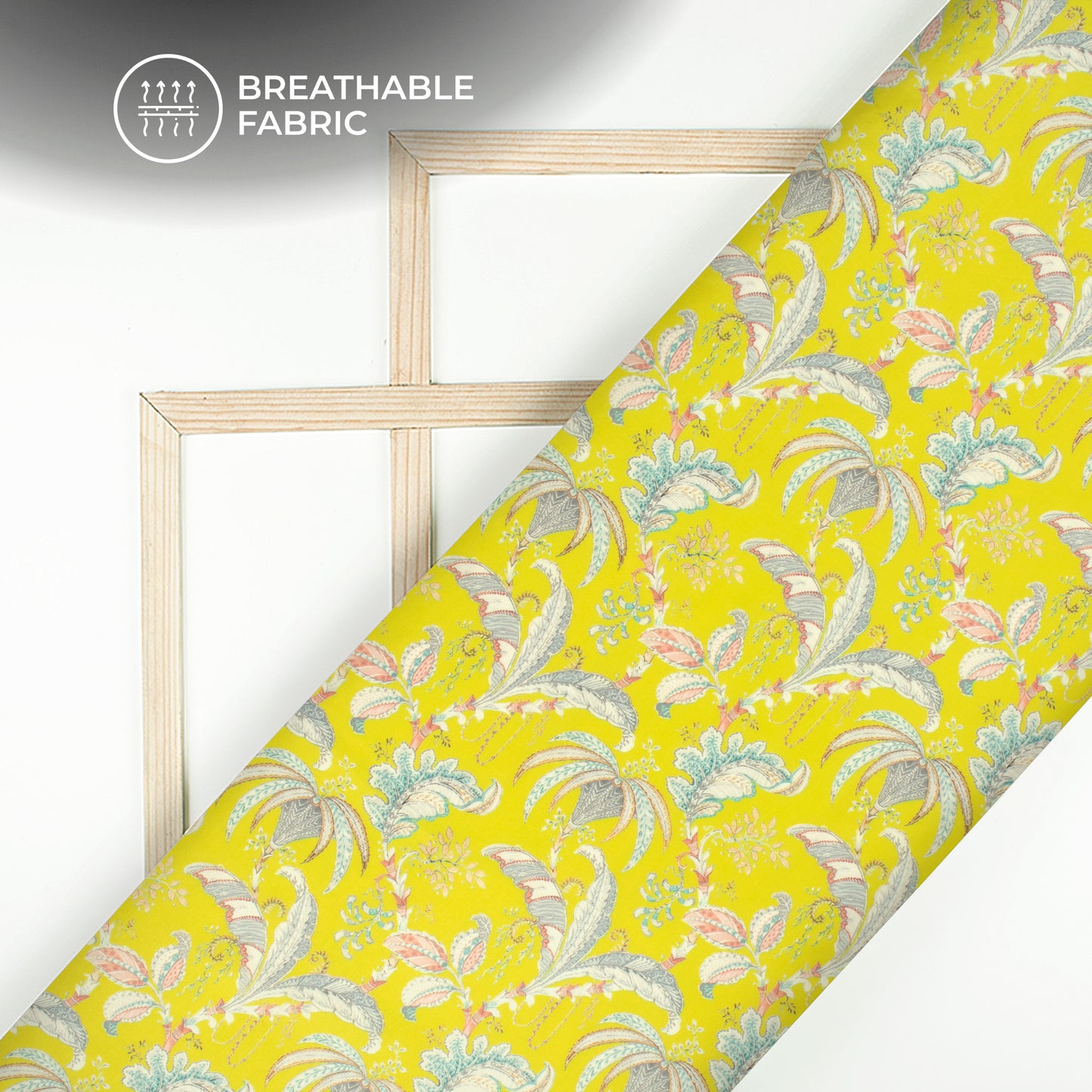 Chartreuse Yellow Floral Pattern Digital Print Muslin Fabric