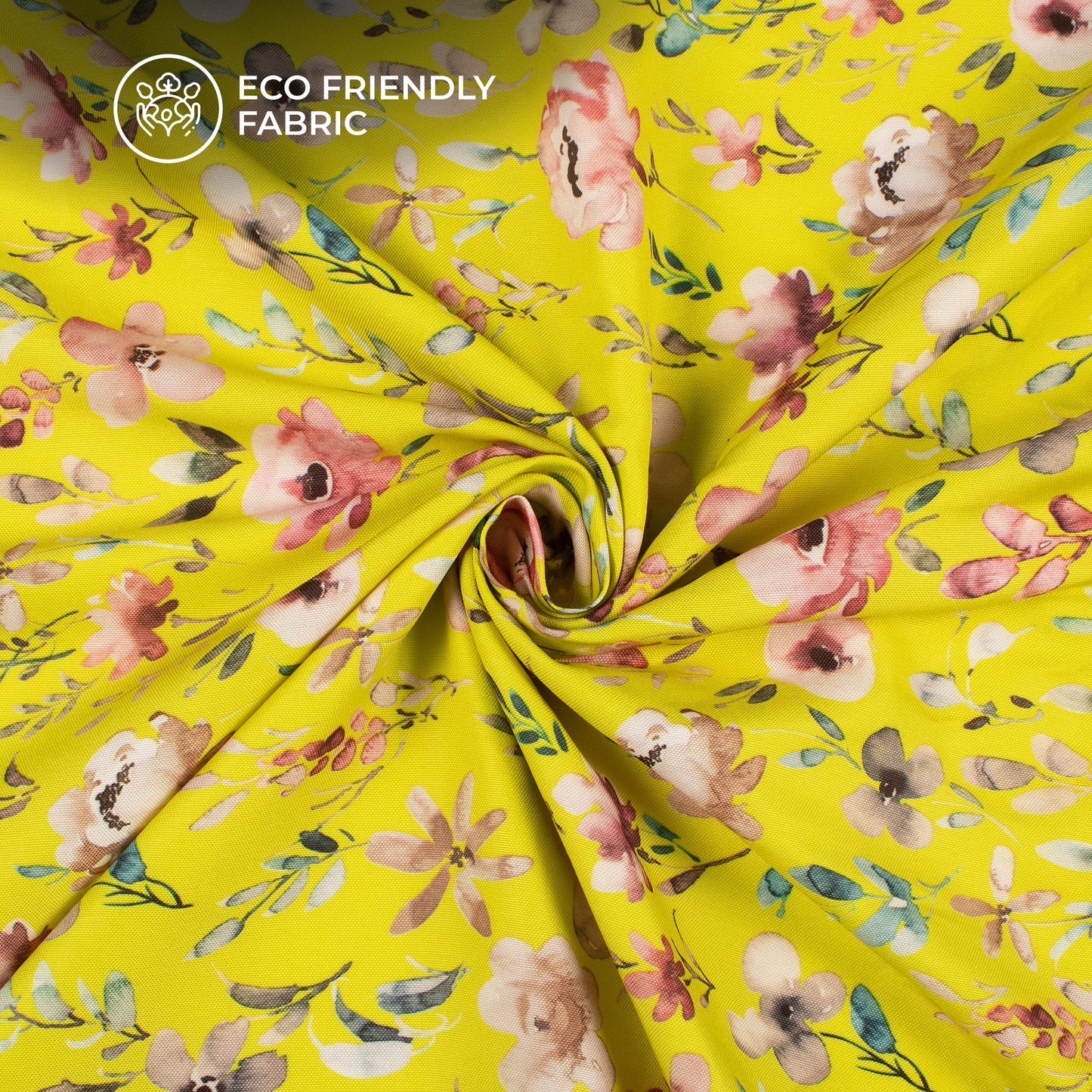 Chartreuse Yellow Floral Digital Print Rayon Fabric