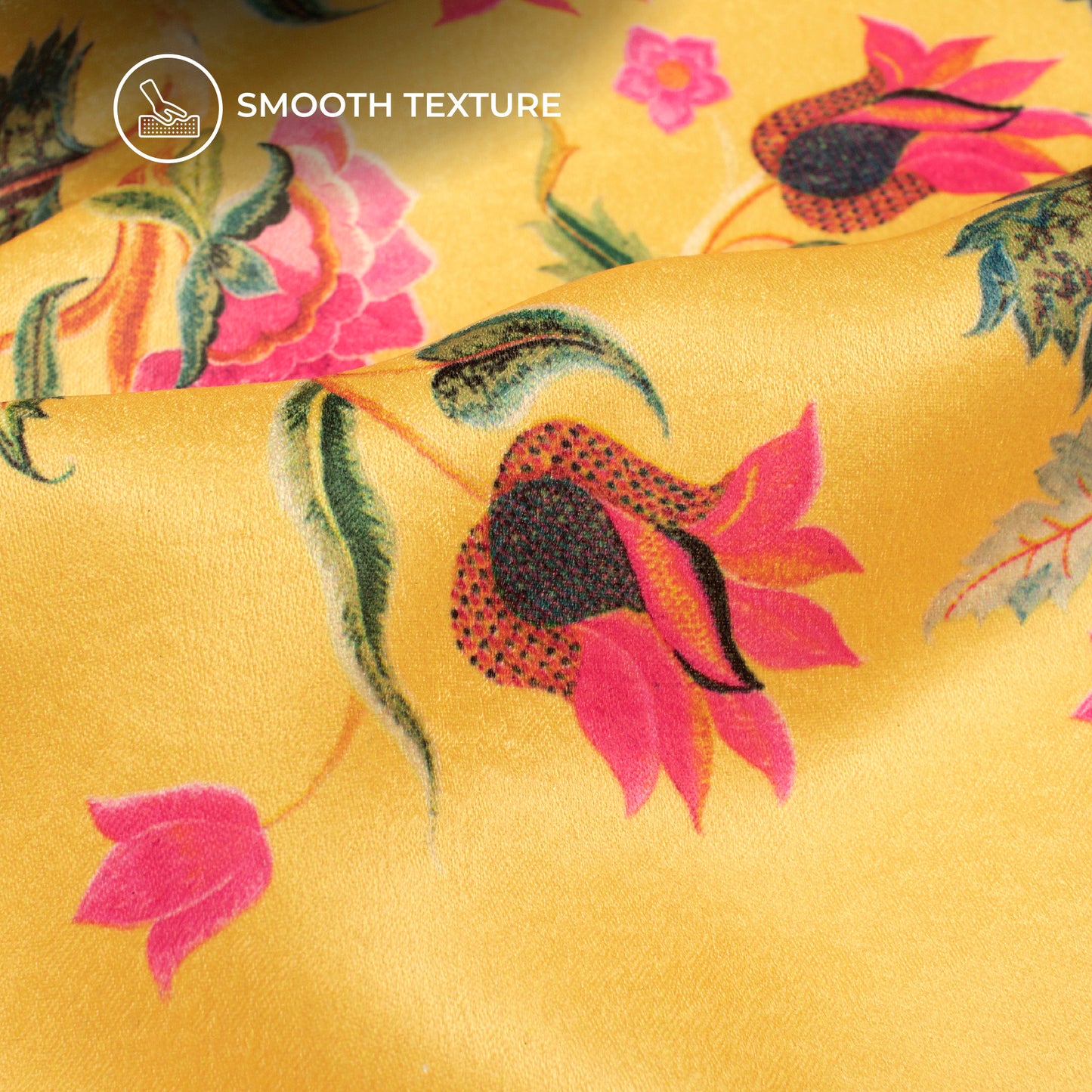 Mustard Yellow Floral Digital Print Lush Satin Fabric