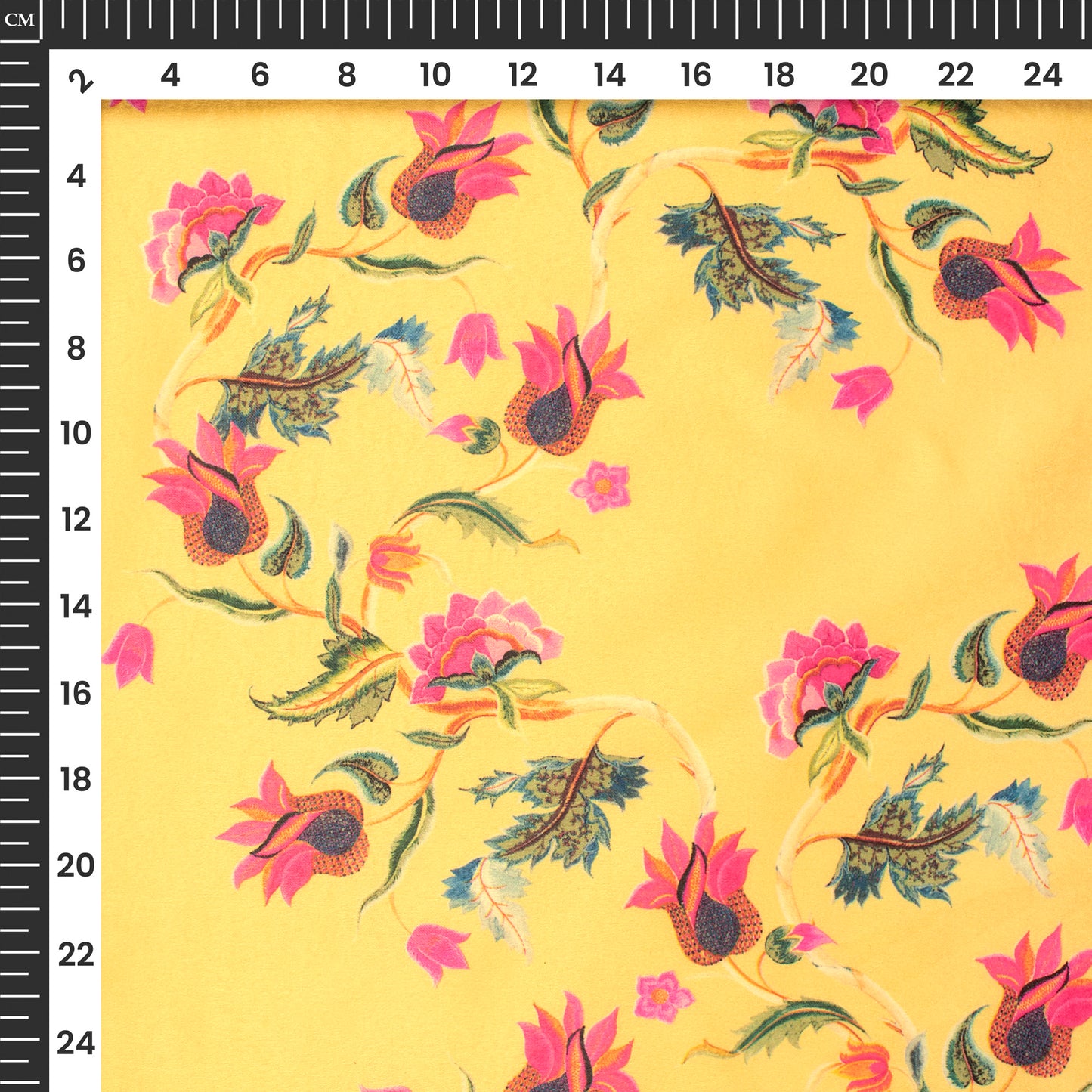 Mustard Yellow Floral Digital Print Lush Satin Fabric