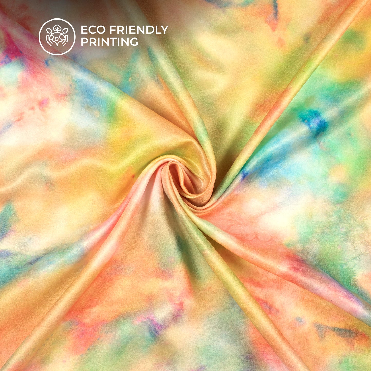 Multi-Color Tye And Dye Digital Print Lush Satin Fabric