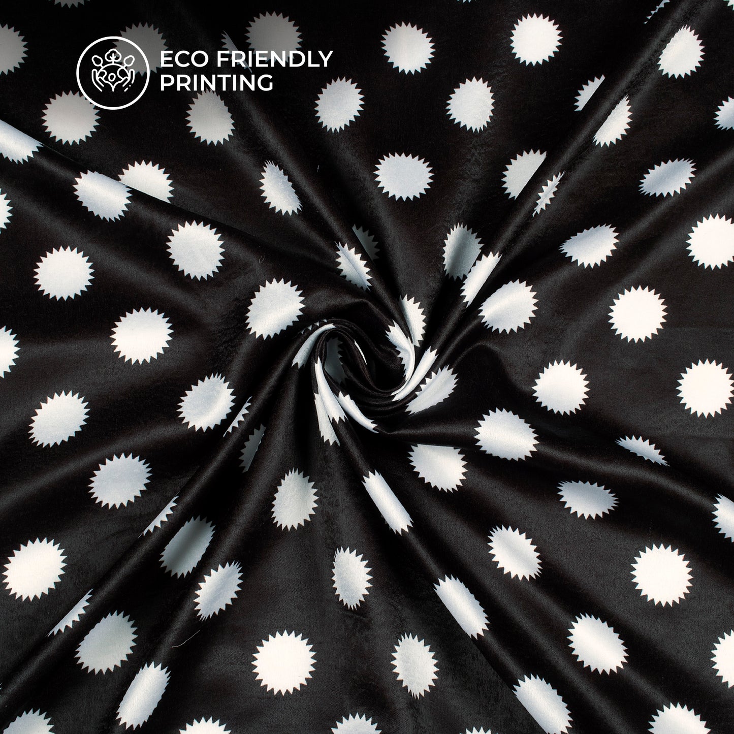 White Polka Dot Digital Print Lush Satin Fabric