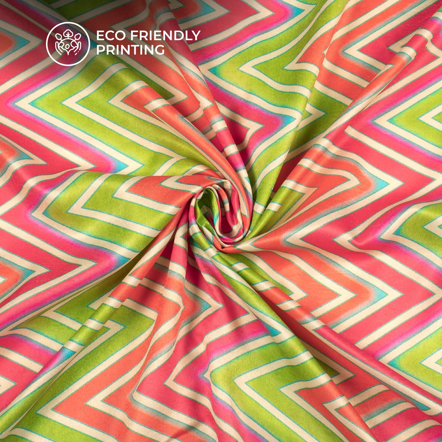 Pear Green Chevron Digital Print Lush Satin Fabric