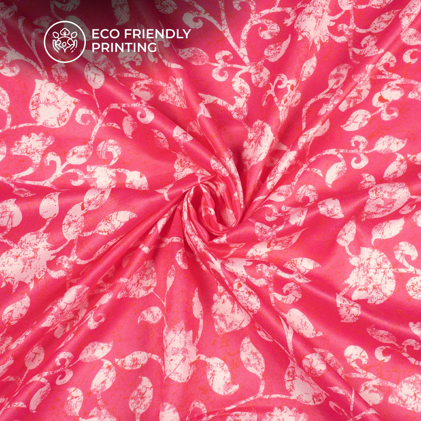Fuscia Pink Floral Digital Print Lush Satin Fabric
