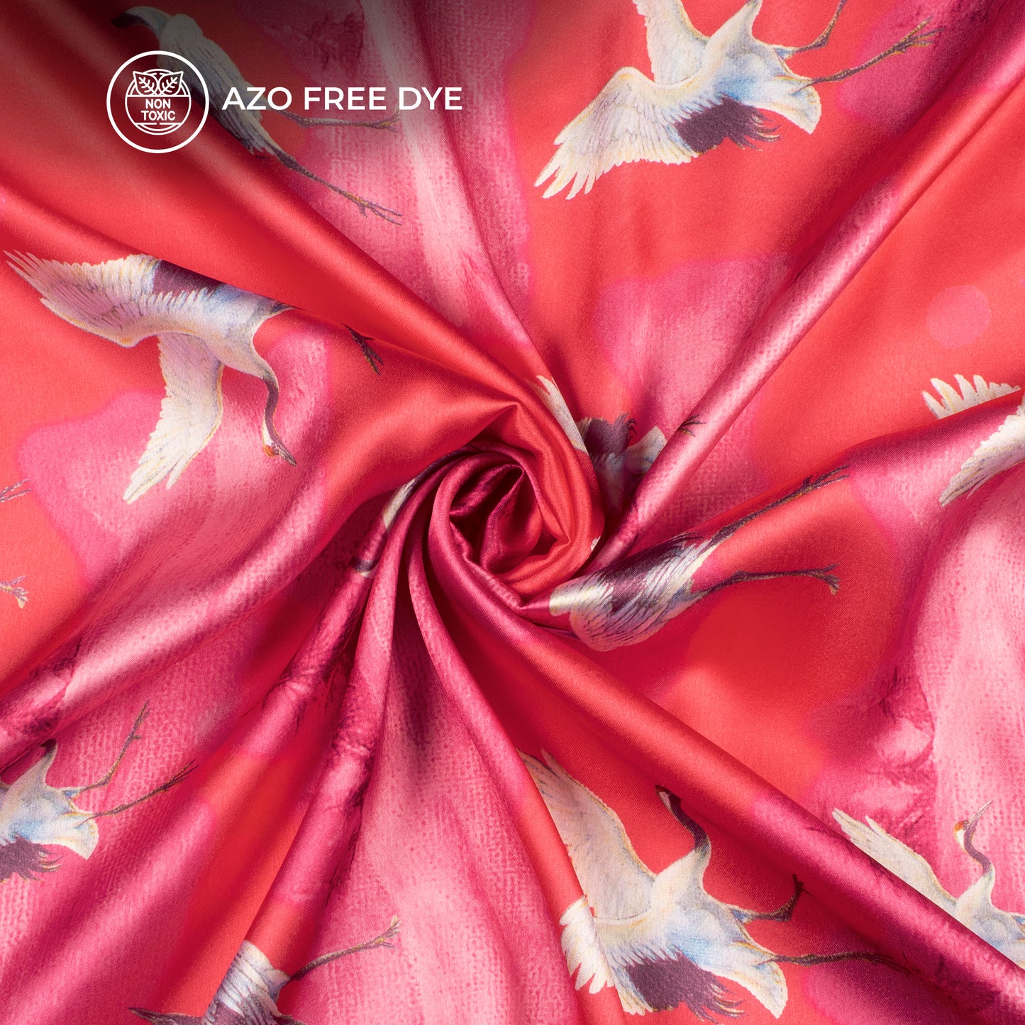 Punch Pink Bird Digital Print Japan Satin Fabric