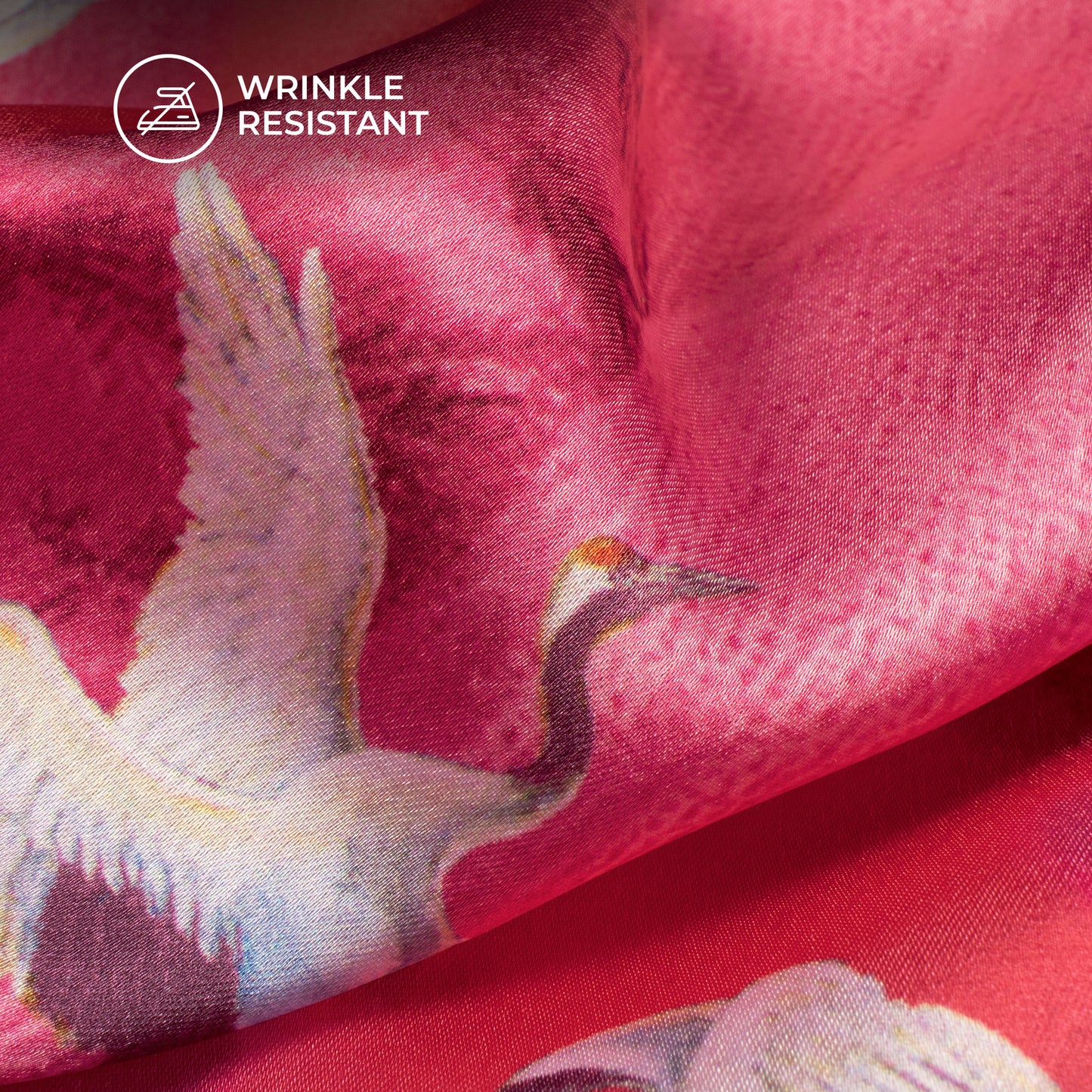 Punch Pink Bird Digital Print Japan Satin Fabric