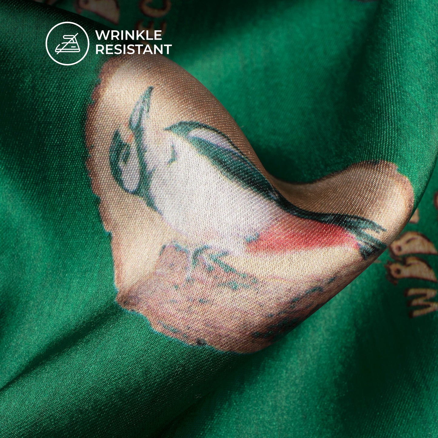 Castleton Green Bird Digital Print Japan Satin Fabric