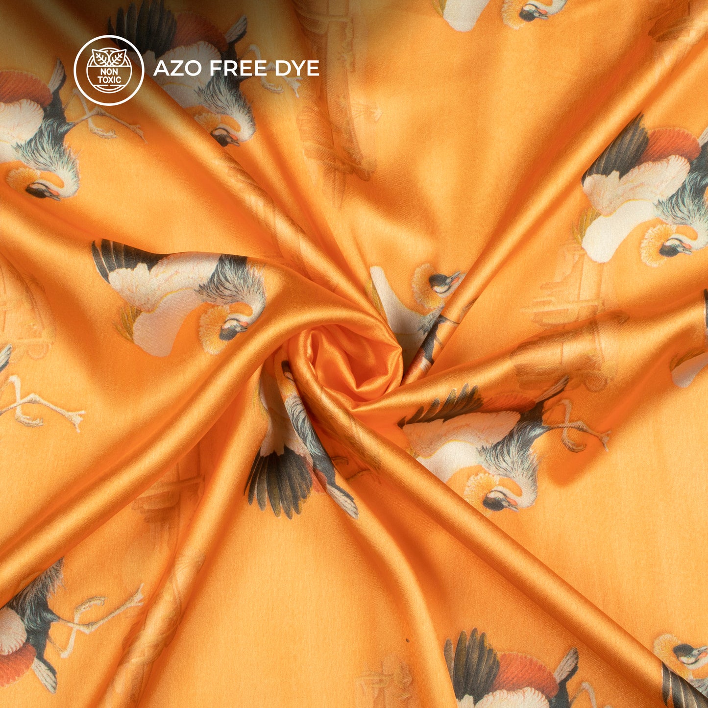 Honey Orange Bird Digital Print Japan Satin Fabric