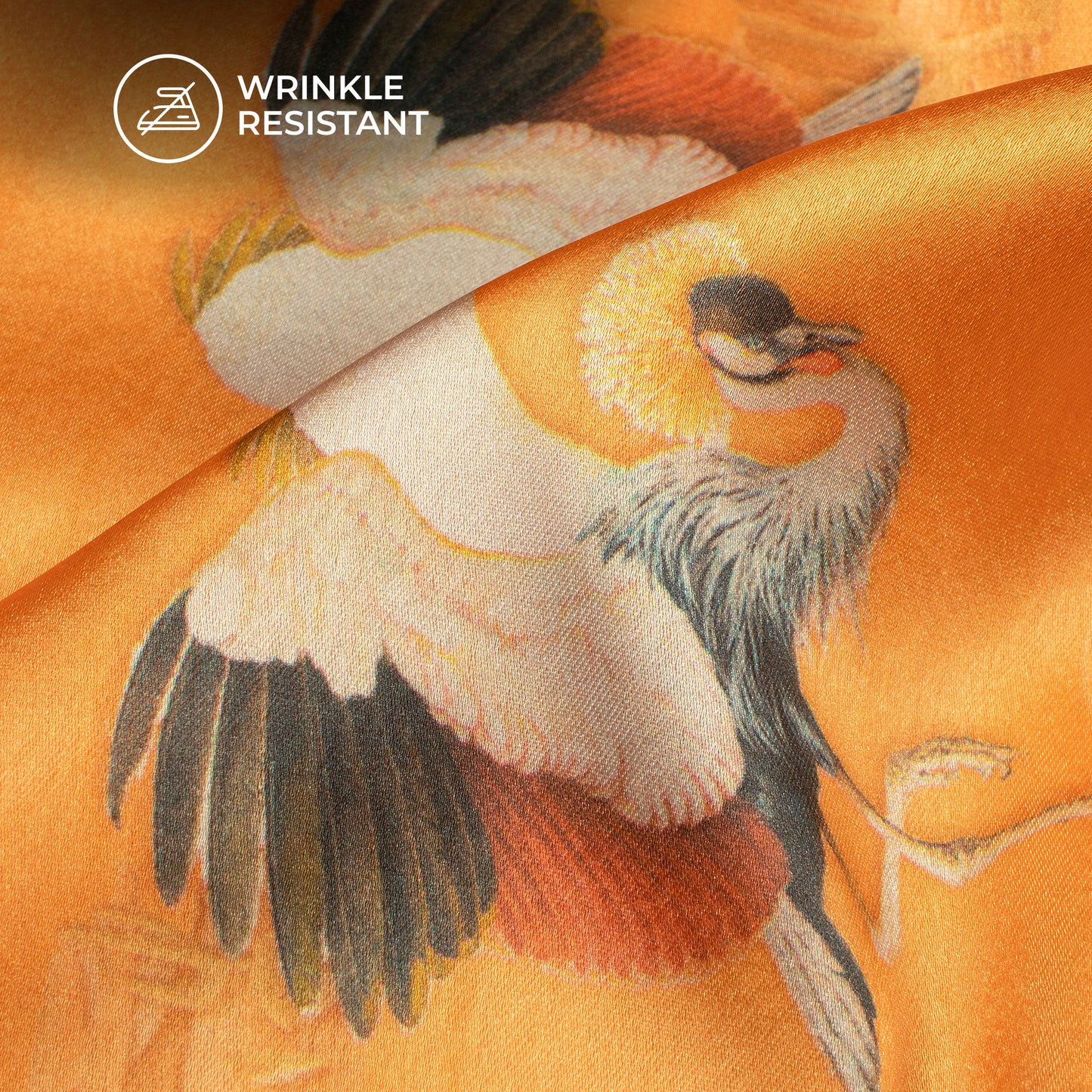 Honey Orange Bird Digital Print Japan Satin Fabric