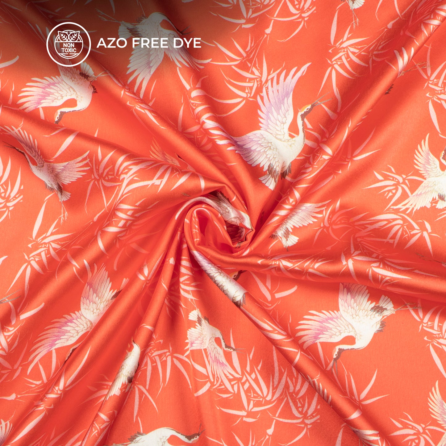 Rose Red Bird Digital Print Japan Satin Fabric