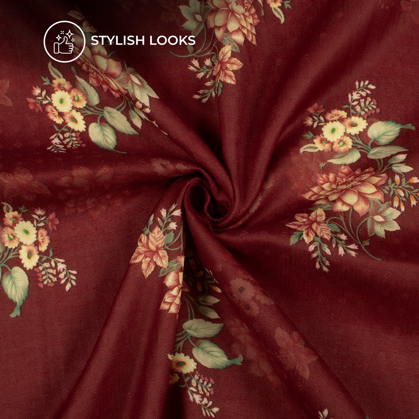 Ruby Red Digital Print Blend Pashmina Fabric