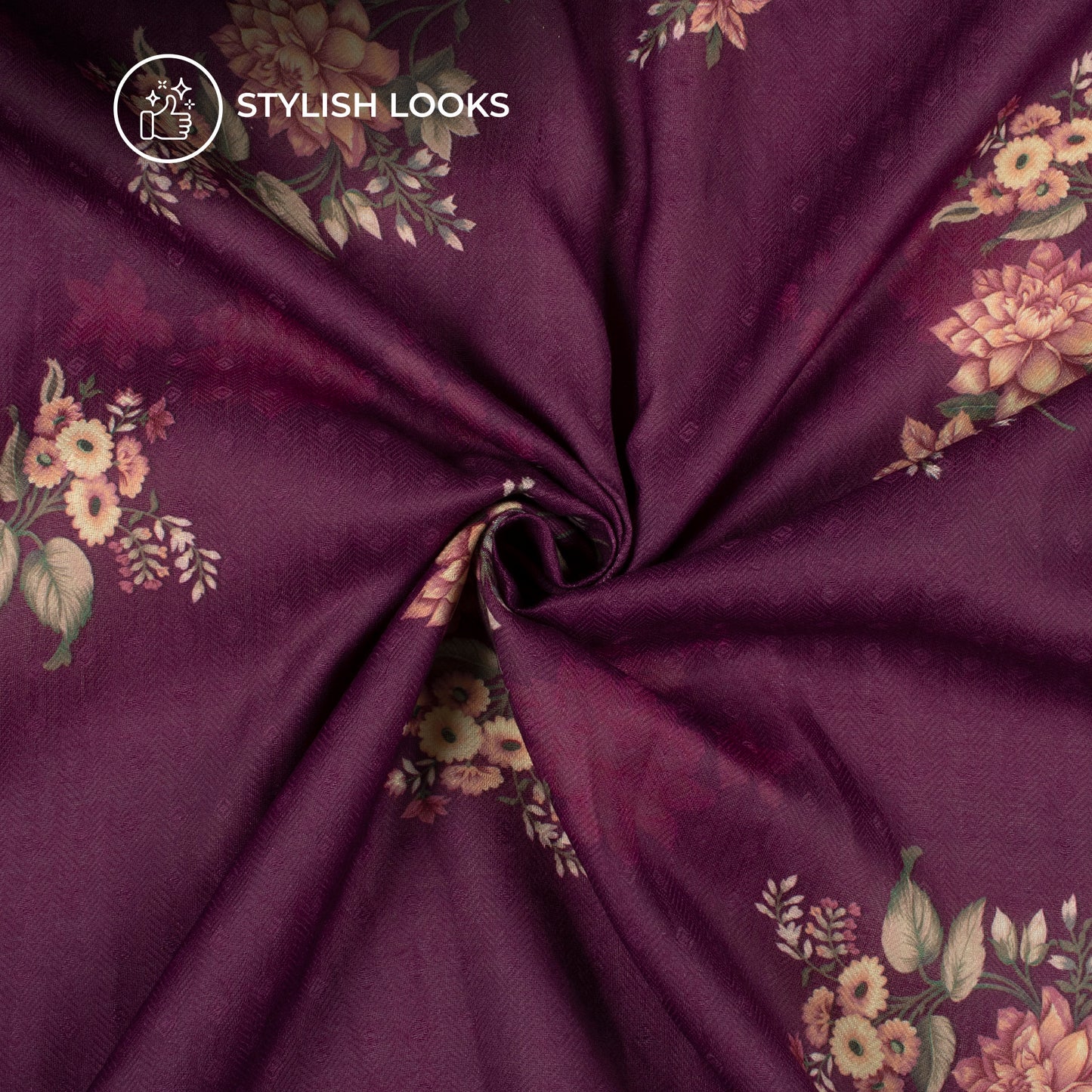 Byzantinm Purple Floral Digital Print Blend Pashmina Fabric