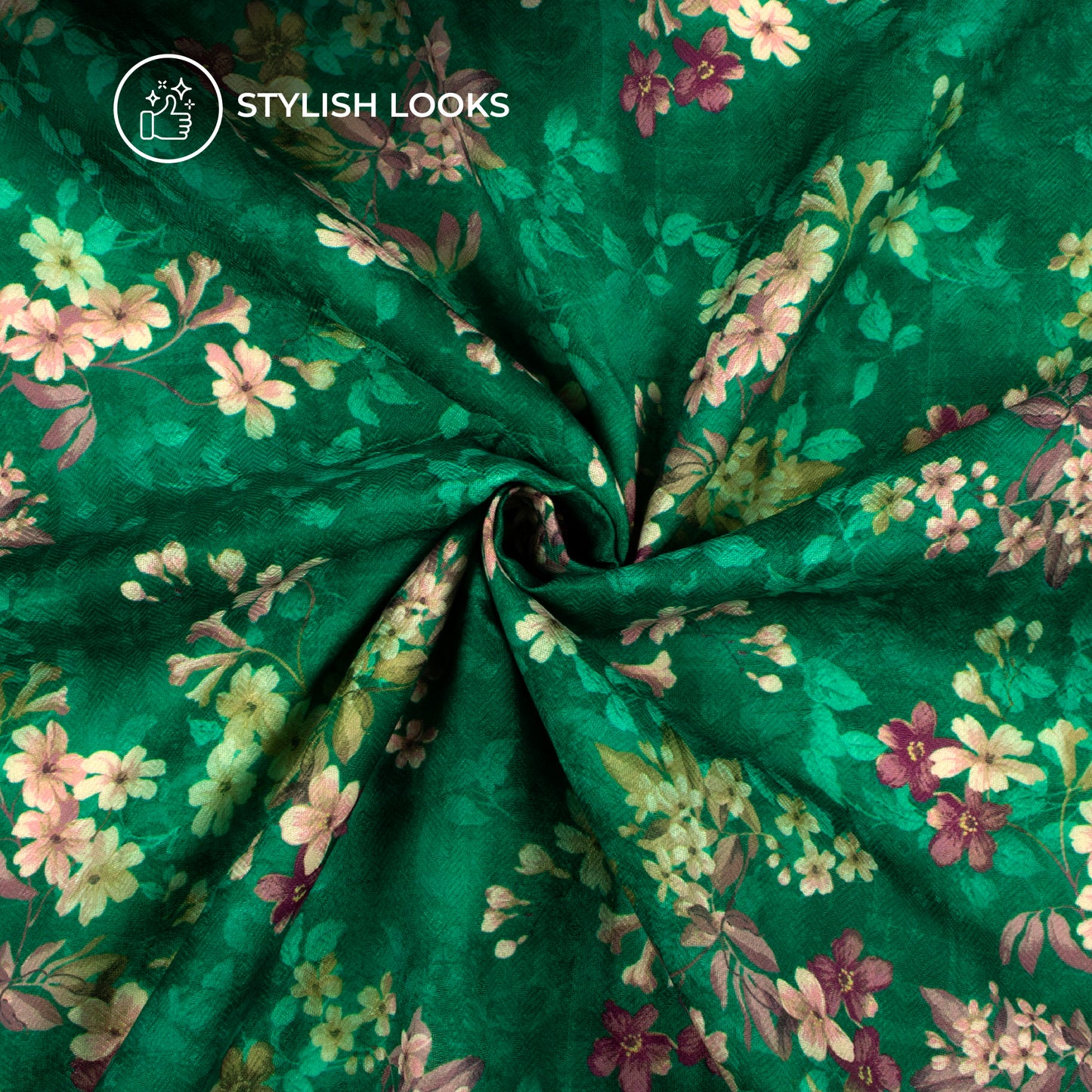 Dark Green Floral Digital Print Blend Pashmina Fabric