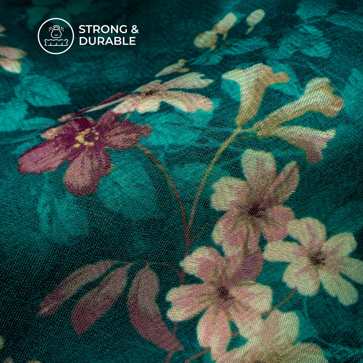 Carulean Blue Floral Digital Print Blend Pashmina Fabric