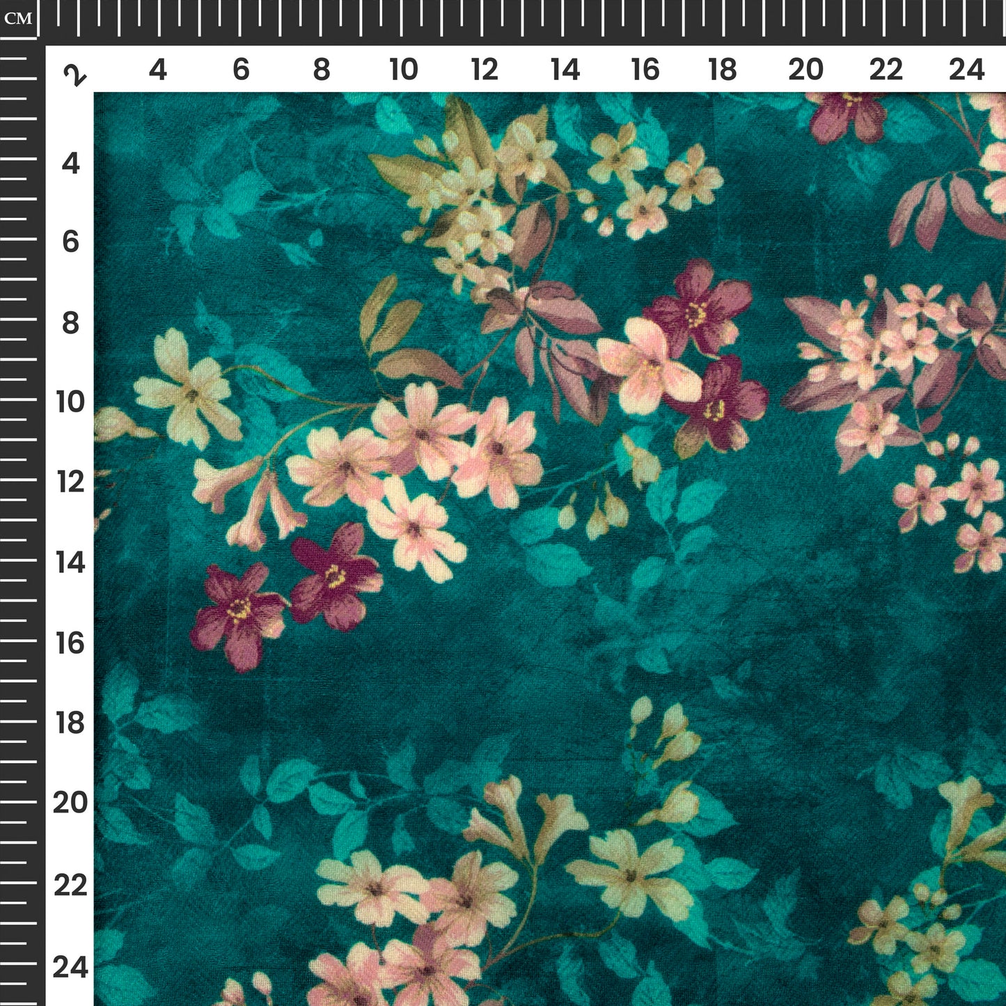 Carulean Blue Floral Digital Print Blend Pashmina Fabric