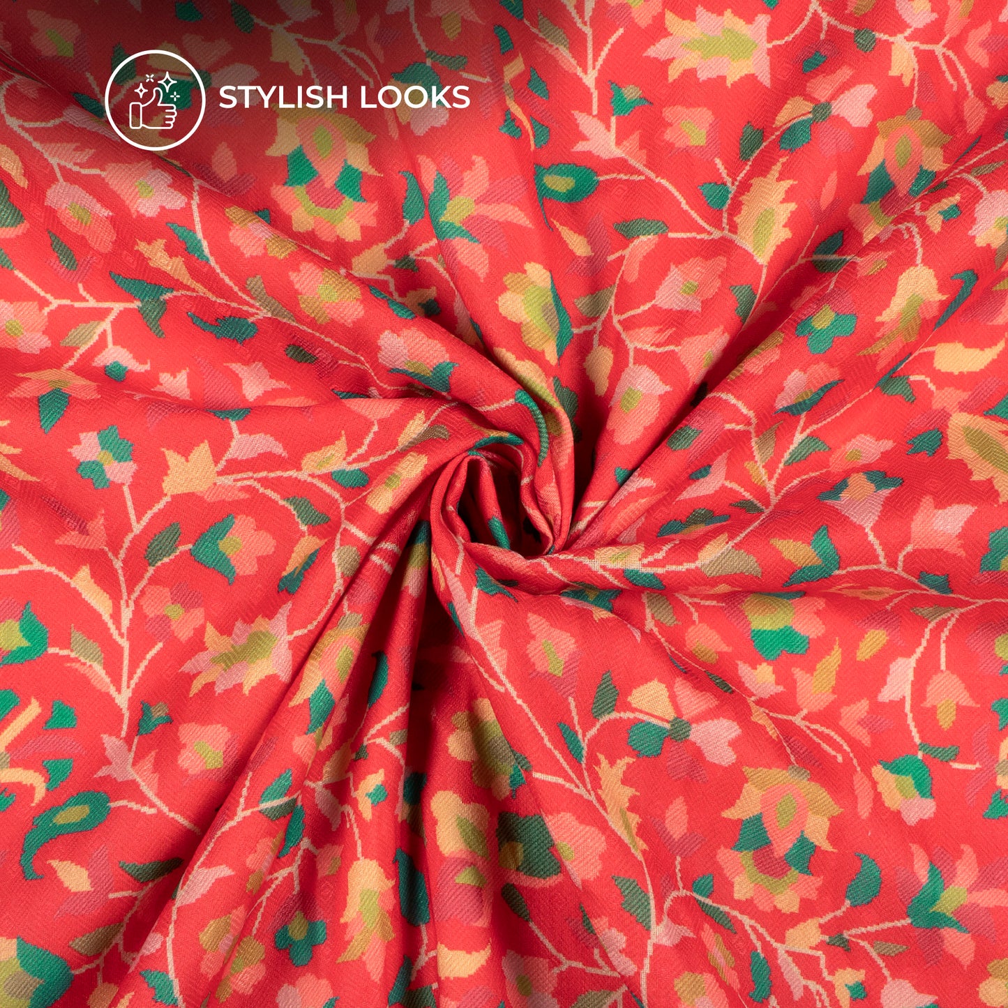 Rose Red Floral Digital Print Blend Pashmina Fabric