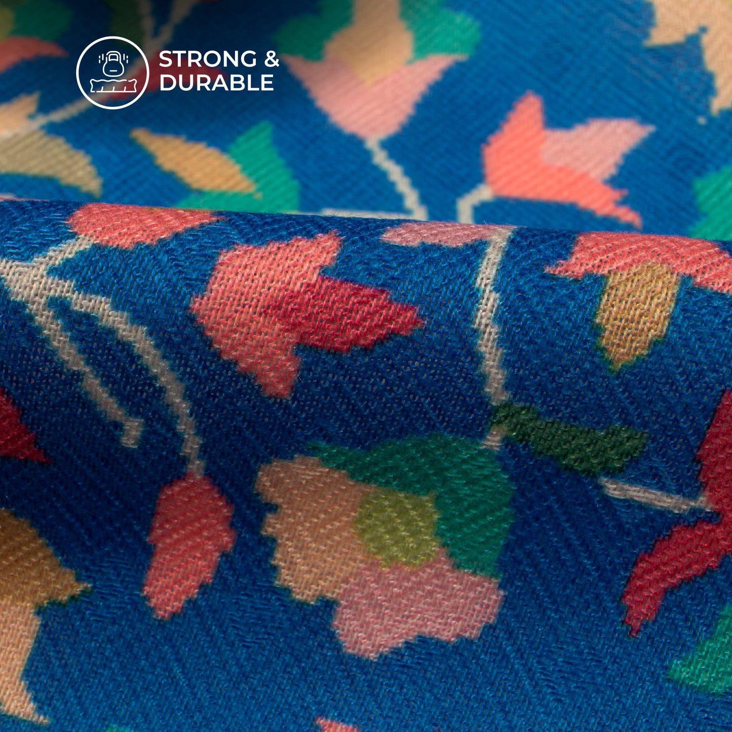 Royal Blue Floral Digital Print Blend Pashmina Fabric