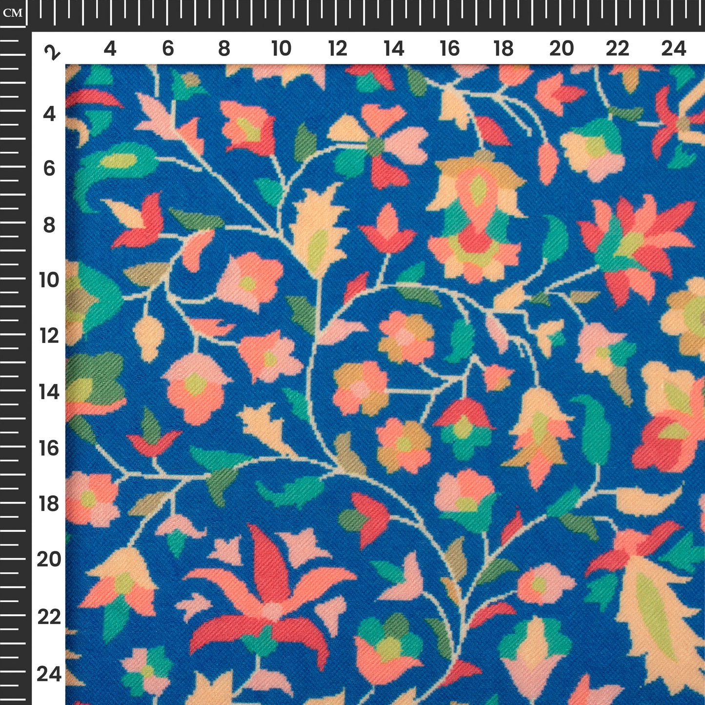 Royal Blue Floral Digital Print Blend Pashmina Fabric